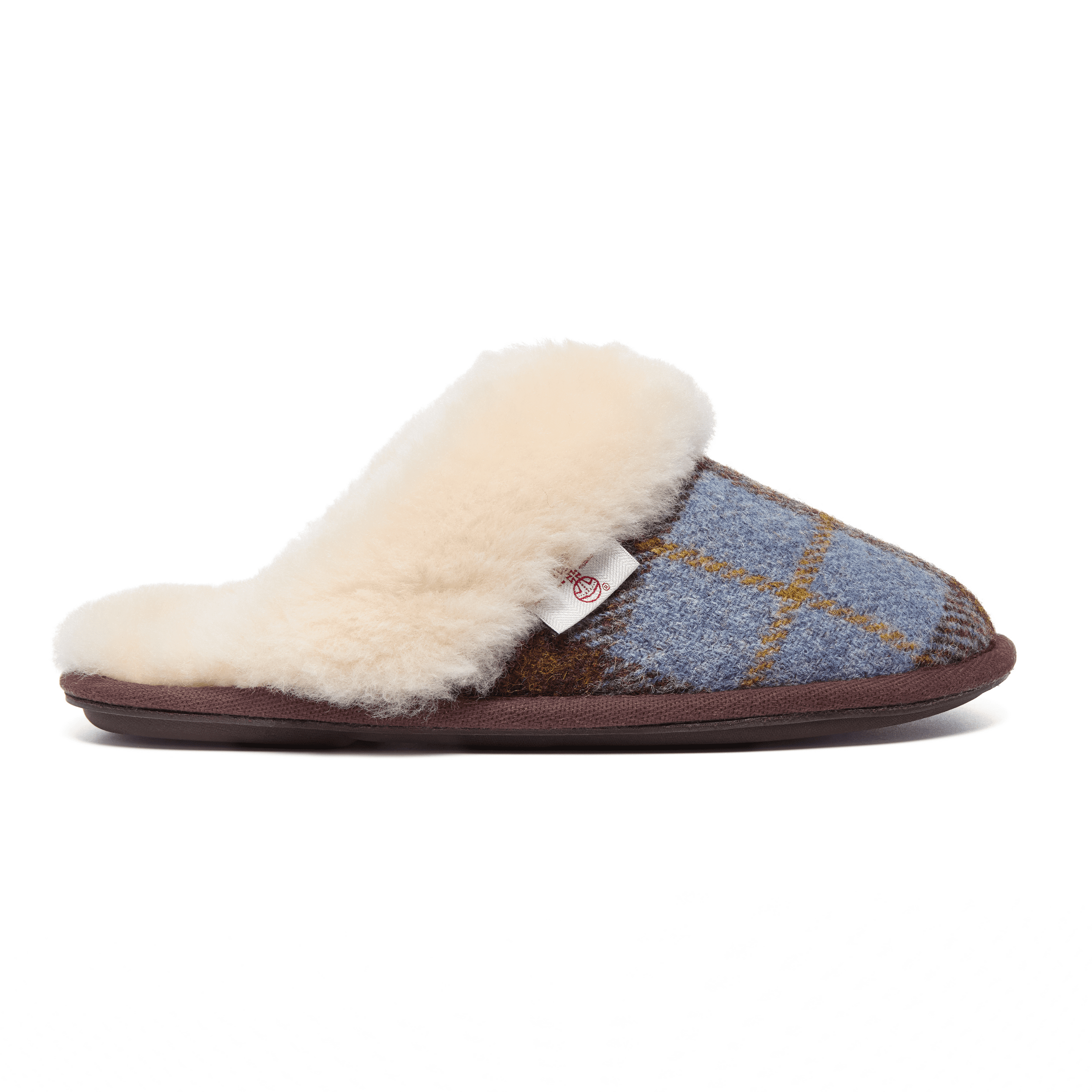 Kate - Harris Tweed Sheepskin Lined Mule Slippers - Chocolate