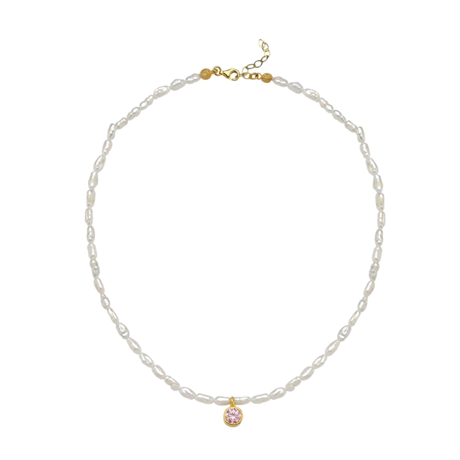 Linya Jewellery Women's Cosmic Small Pearl Zodiac Necklace Pink Green Birthstone In Pink