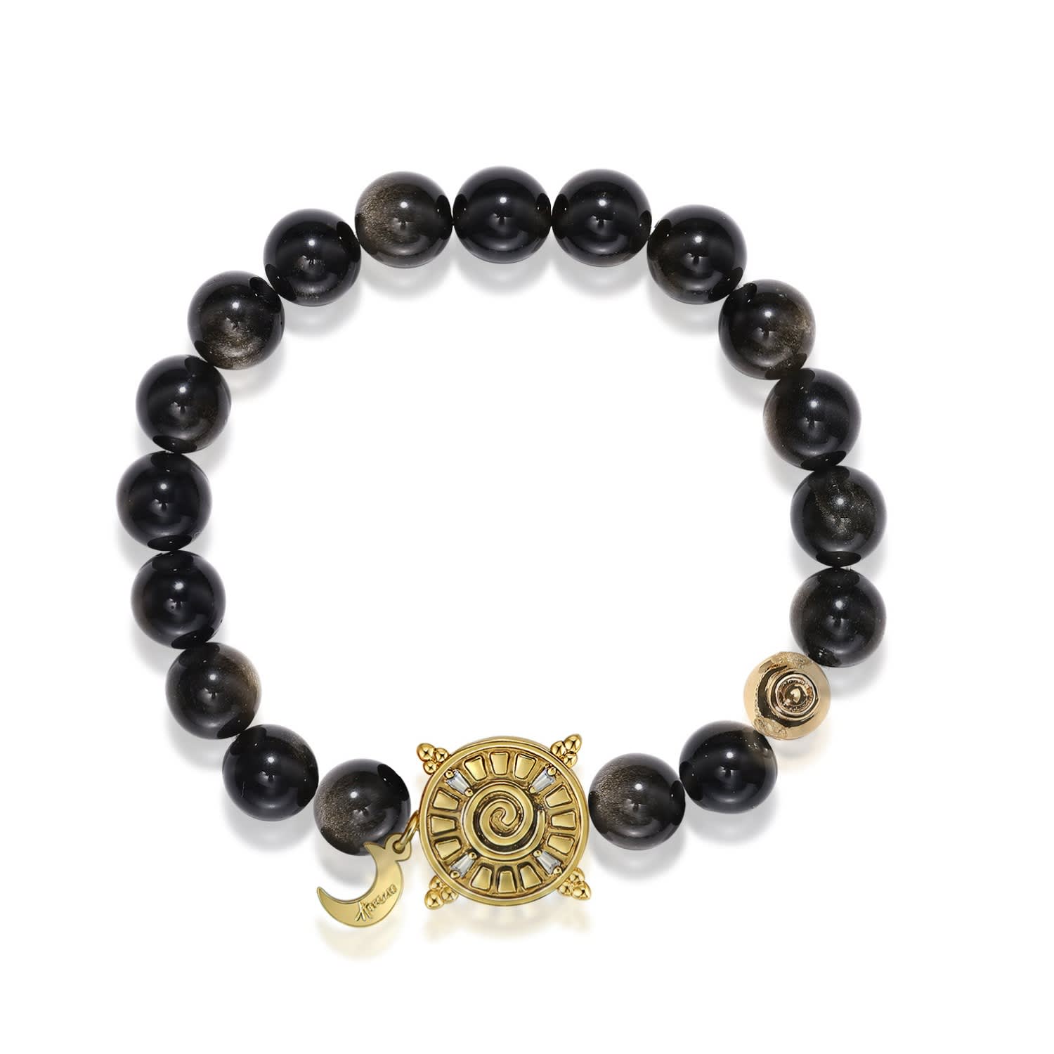 Aurozia Women's Black / Gold Three Charms Solar Meridian Gold Whitegold Plated Sundial And The Sun Coin Gold In Multi