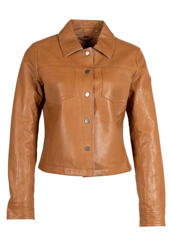 Mauritius Women's Brown Lefei Cf Leather Jacket, Camel In Brown