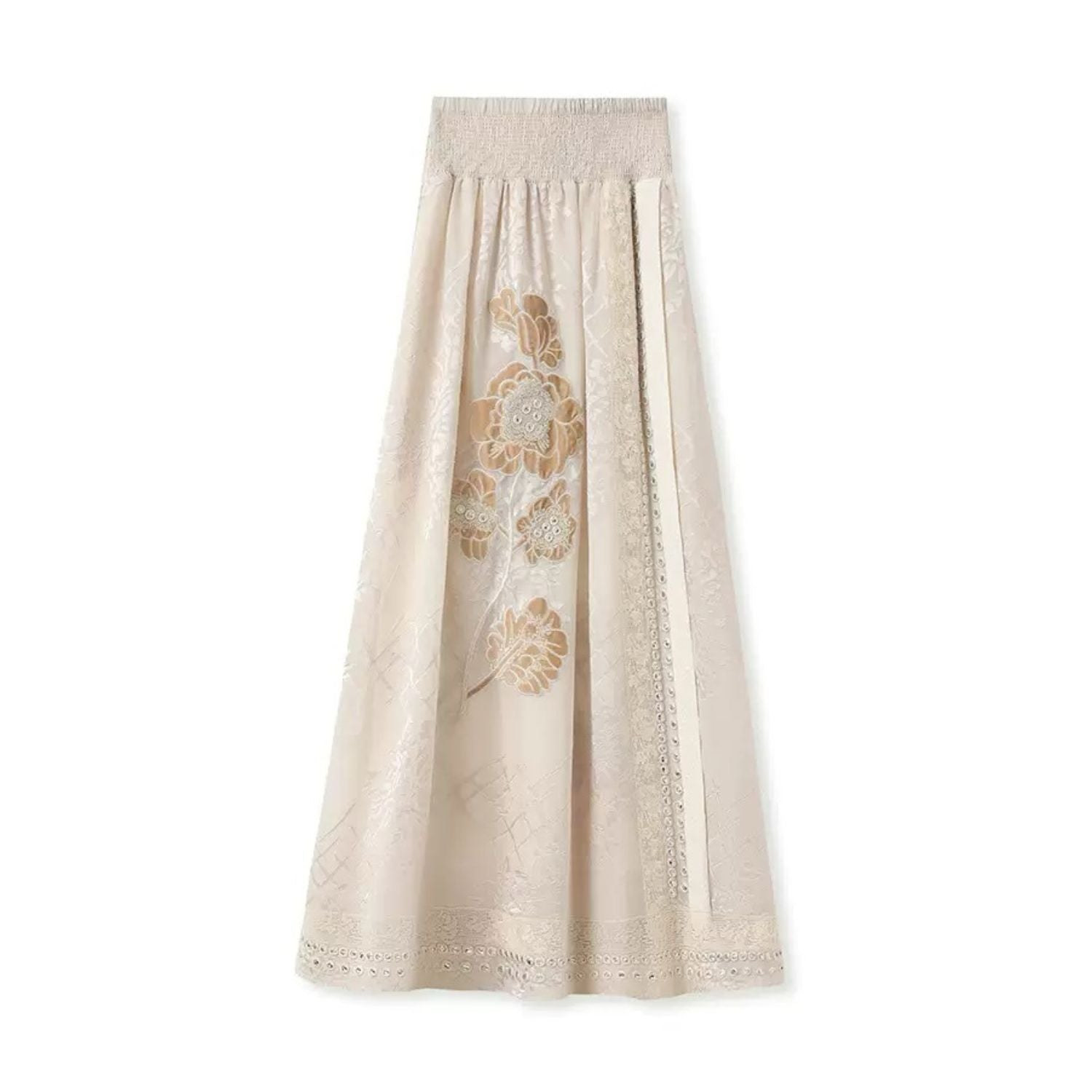 Jiaying Wang Wjy Studio London Women's Neutrals Embroidery Floral Beige Long Skirt