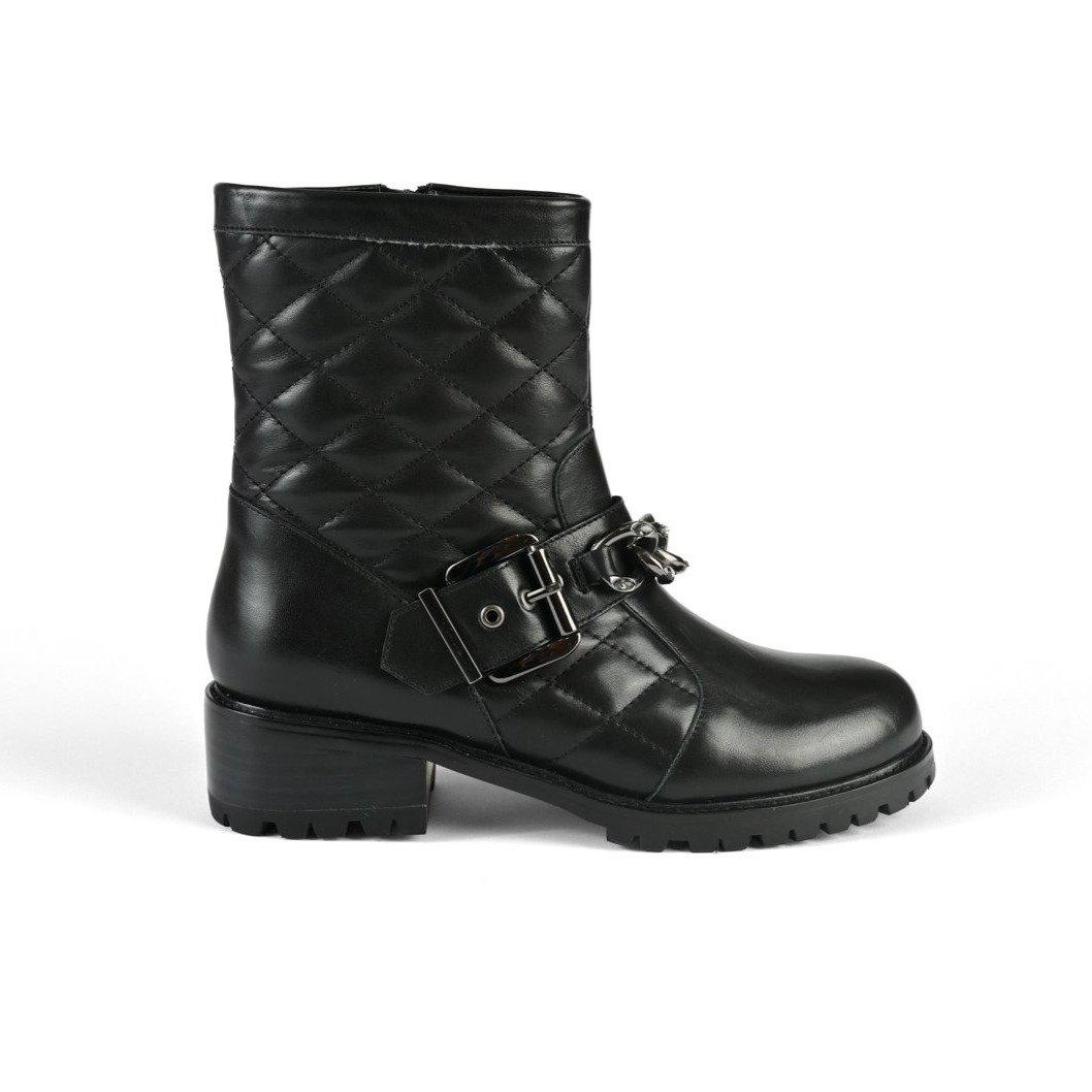 Allegra James Women's Cate Black Leather Ankle Biker Boot Lug Outsole Work Evening In Black