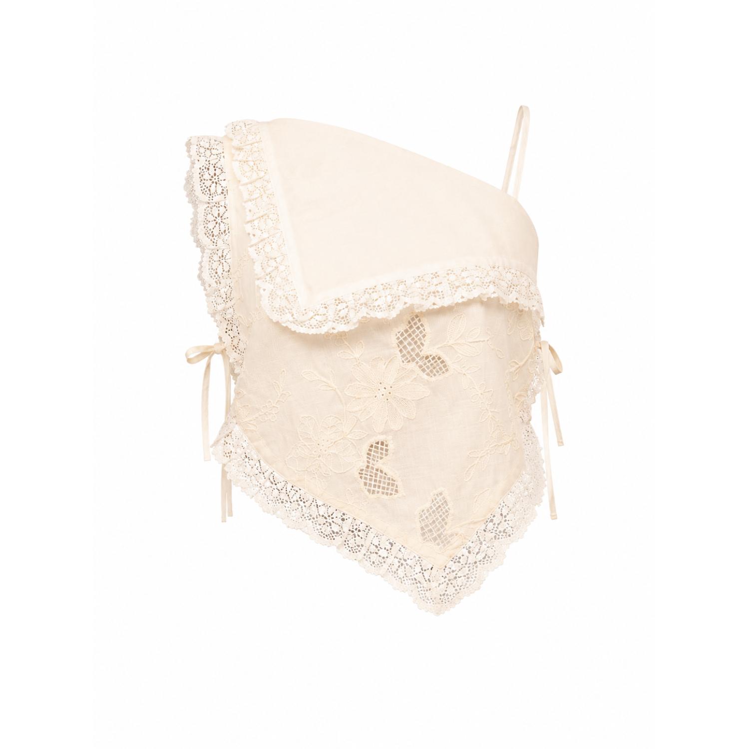 Women's White Sunlit Cream Asymmetric Embroidered Top | Medium | Carmen Says