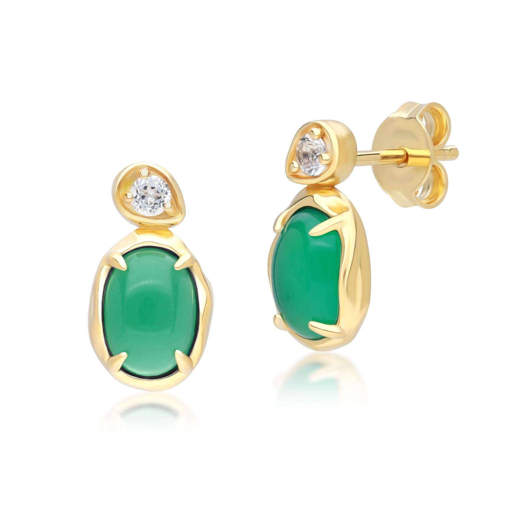 Women’s Gold / Green Oval Dyed Green Chalcedony & Topaz Drop Earrings In Gold Plated Sterling Silver Gemondo