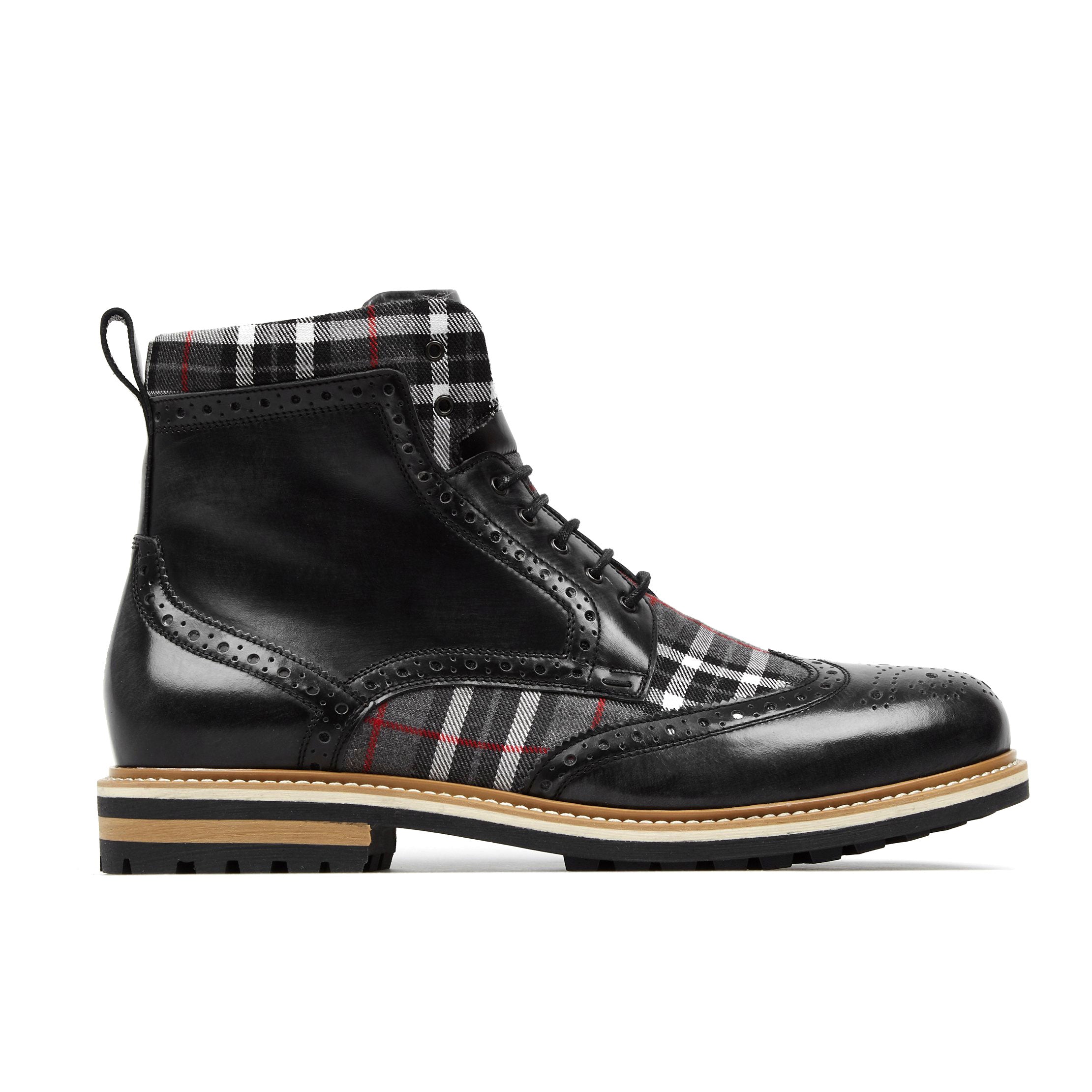 Black / Grey / Red Wanderer - Black & Tartan - Men’s Ankle Boots 6 Uk Embassy London Usa