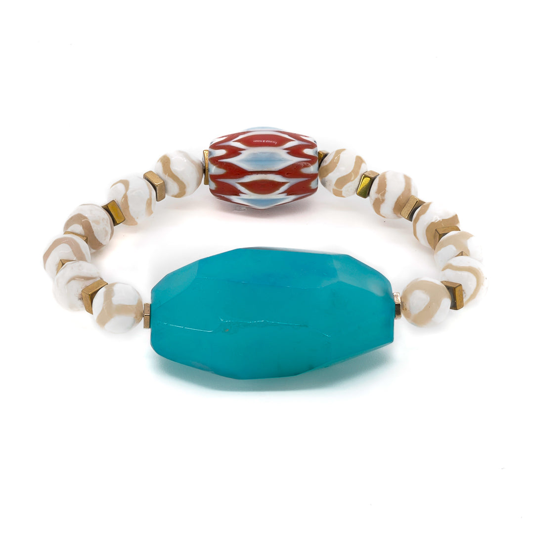 Women’s Gold / Blue / White Chunky Blue Agate Stone White Nepal Agate Bracelet - White Ebru Jewelry