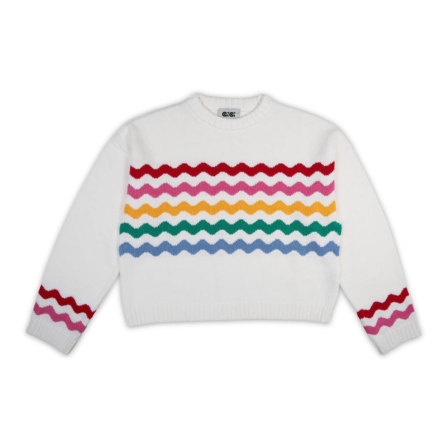 Gigi Knitwear Women's White Wavy Stripe Cotton Sweater In Multicolor In White