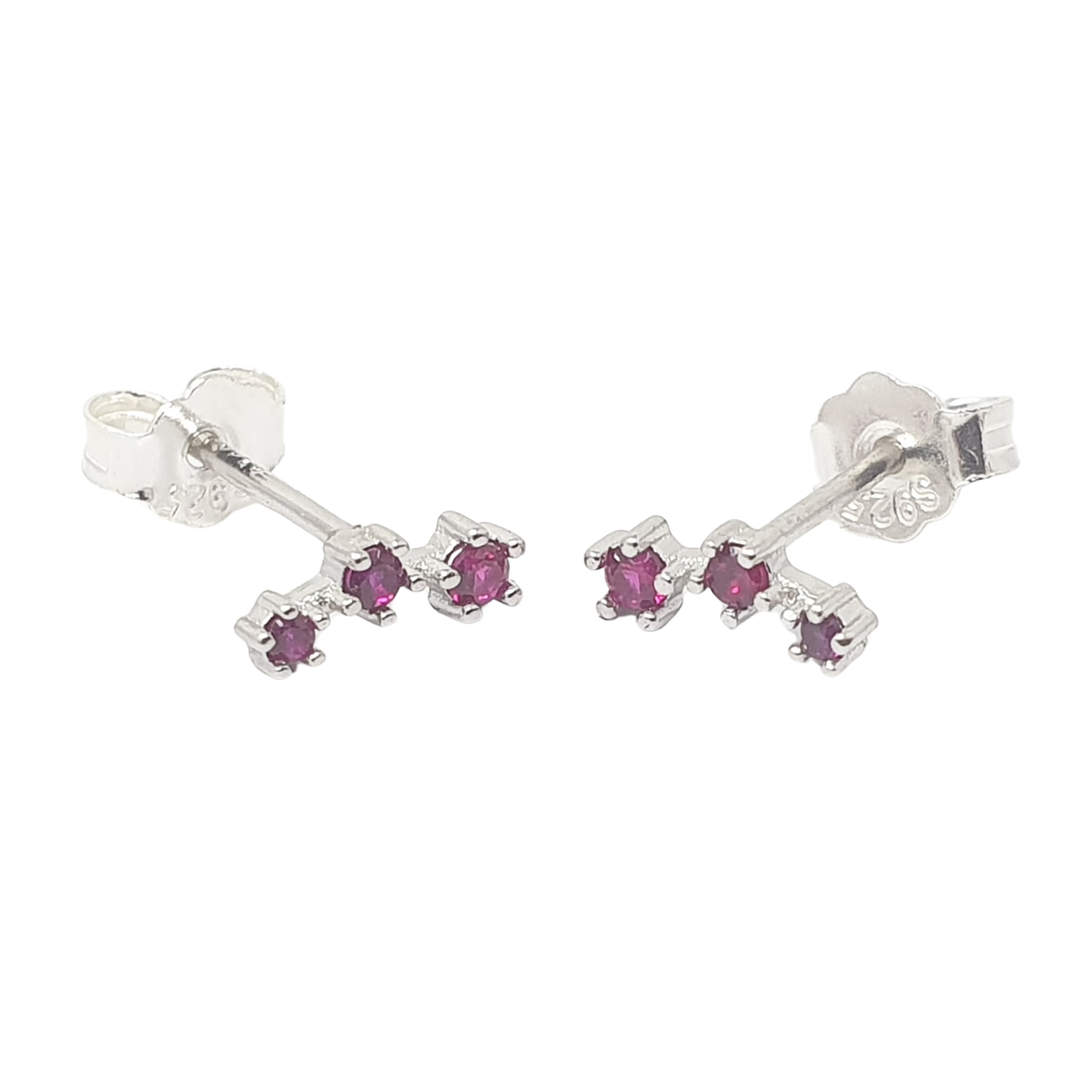 Harfi Women's Red / Silver Minimalist Ruby July Birthstone Climber Silver Earrings In Multi
