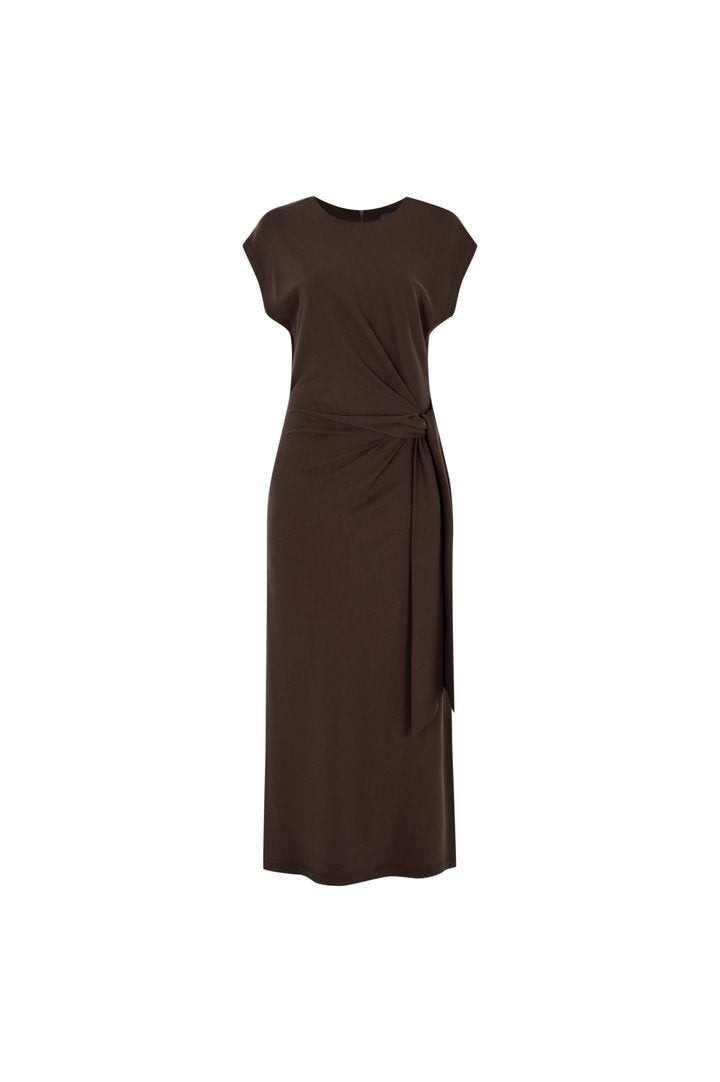 Women's Regular Classic Tie Midi Dress - Brown | Xxs | Exquise