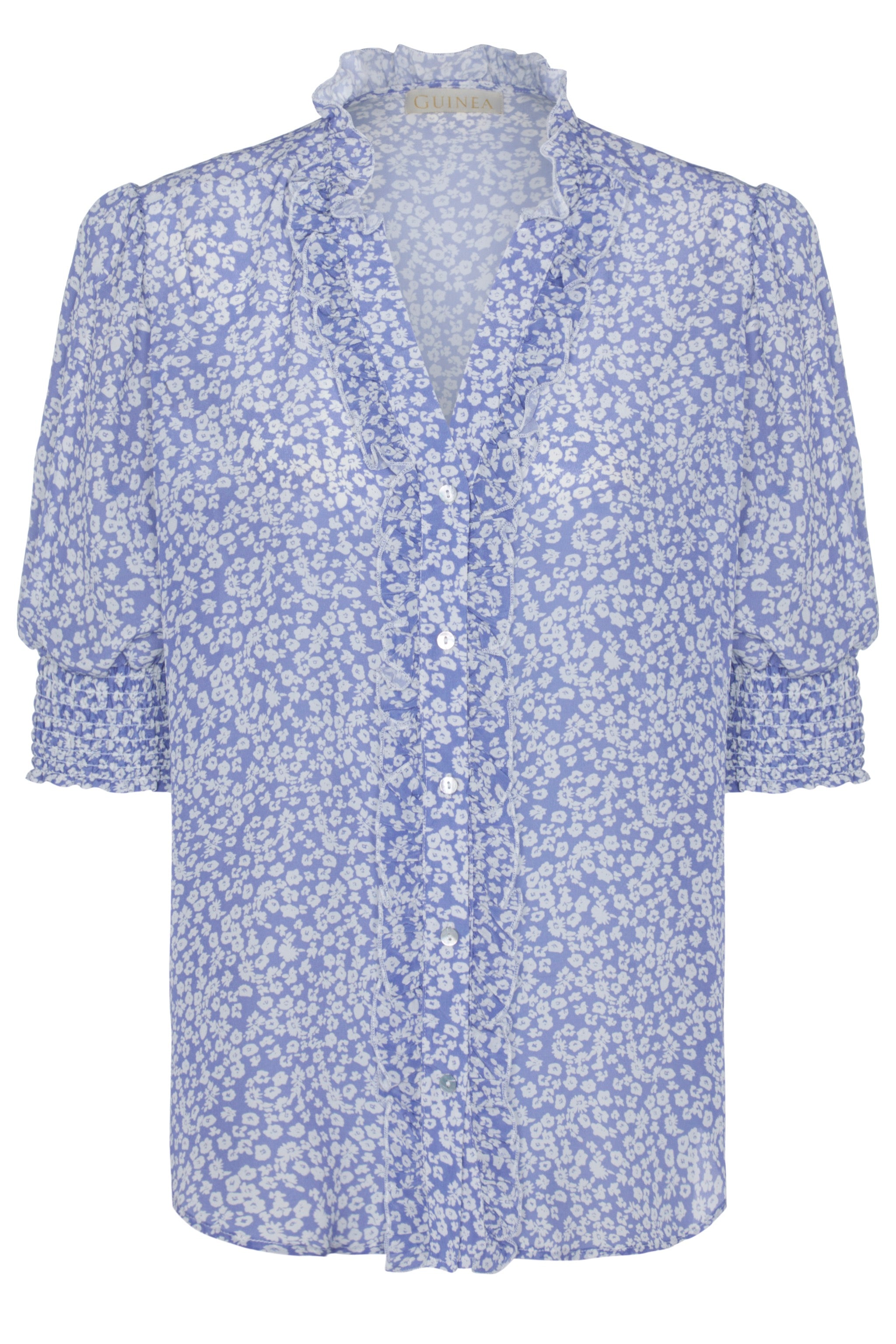 Women’s Blue / White Silk Shirt In Pale Blue Print Large Guinea