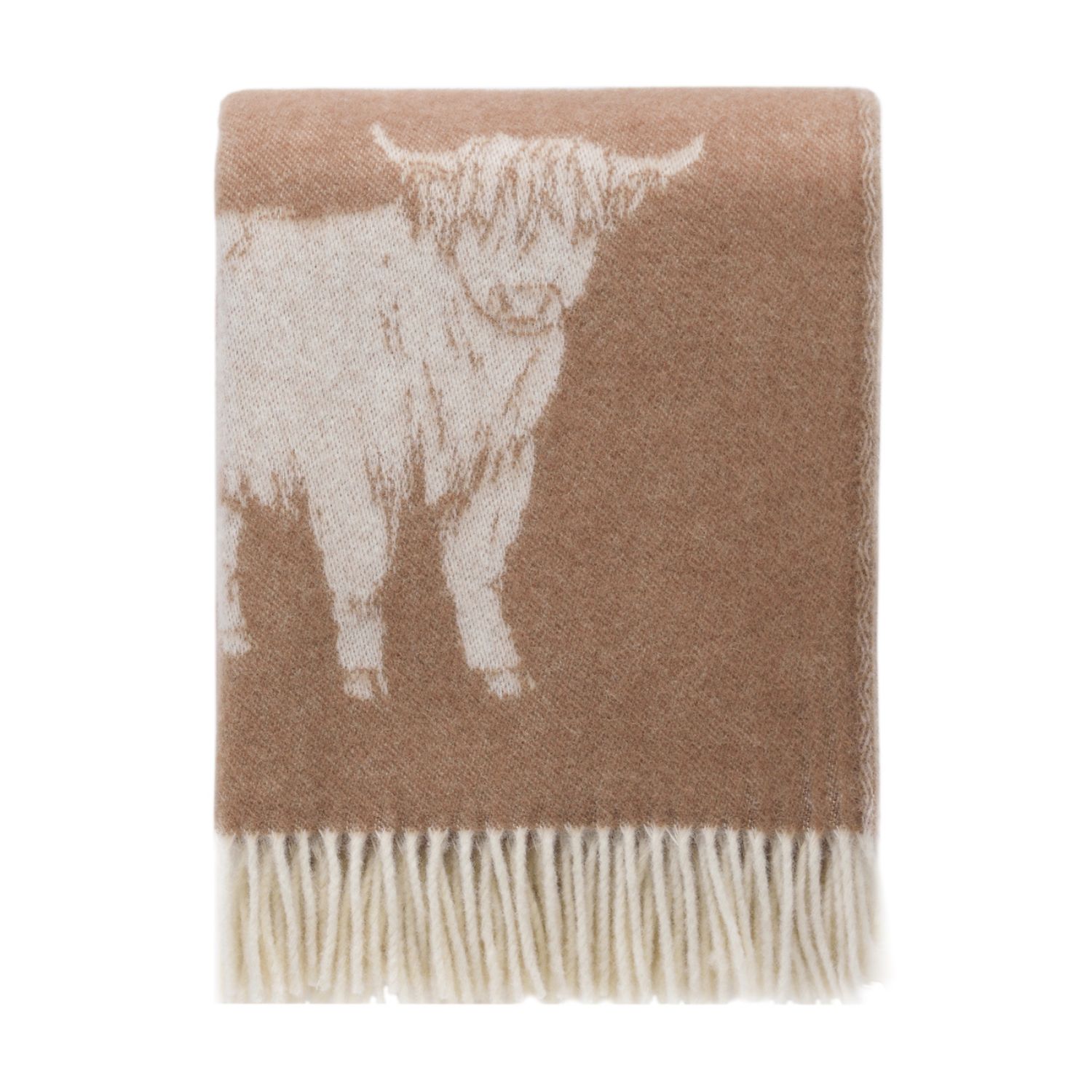 White / Brown Brown Highland Cow Wool Throw J. j.textile