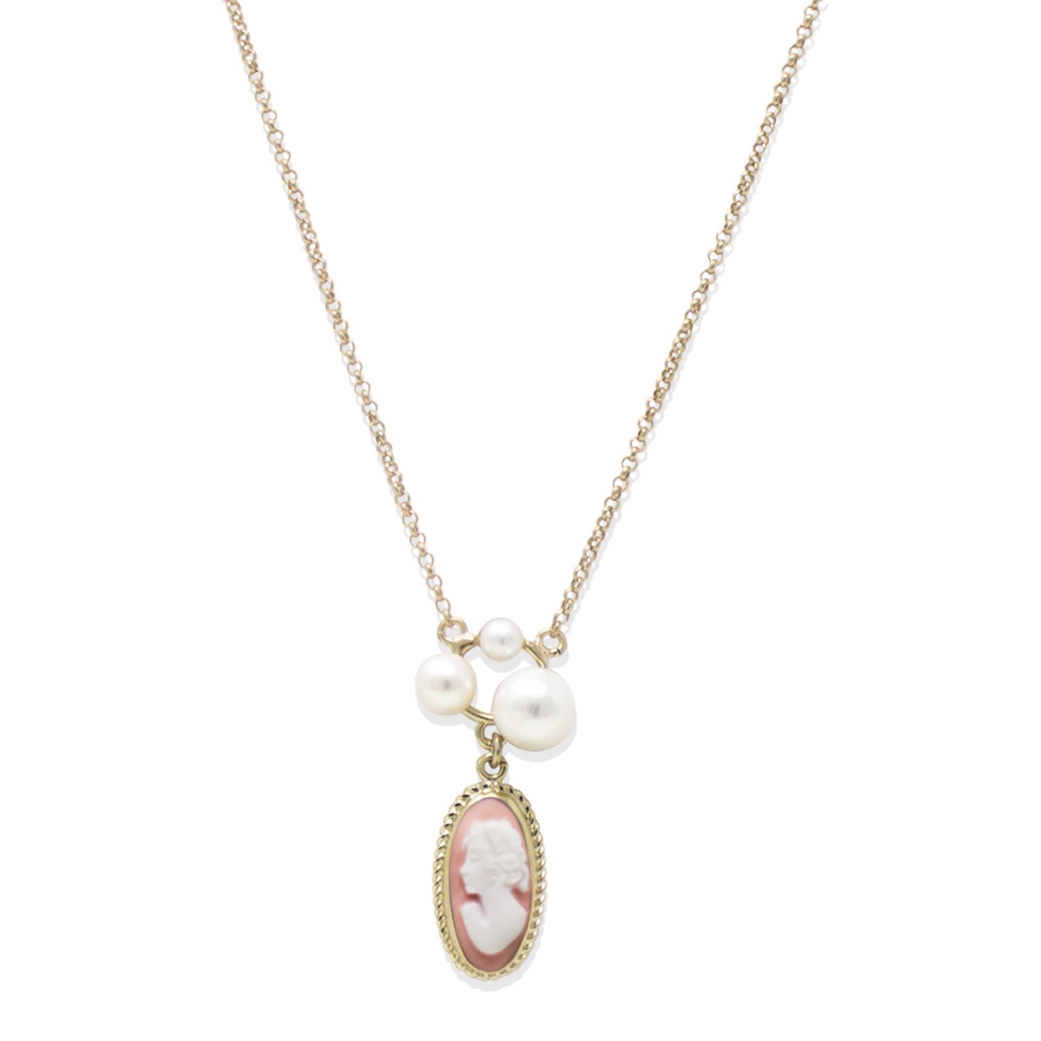 Women’s Gold / Pink / Purple Lilith Gold-Plated Pink Cameo And Pearl Necklace Vintouch Italy