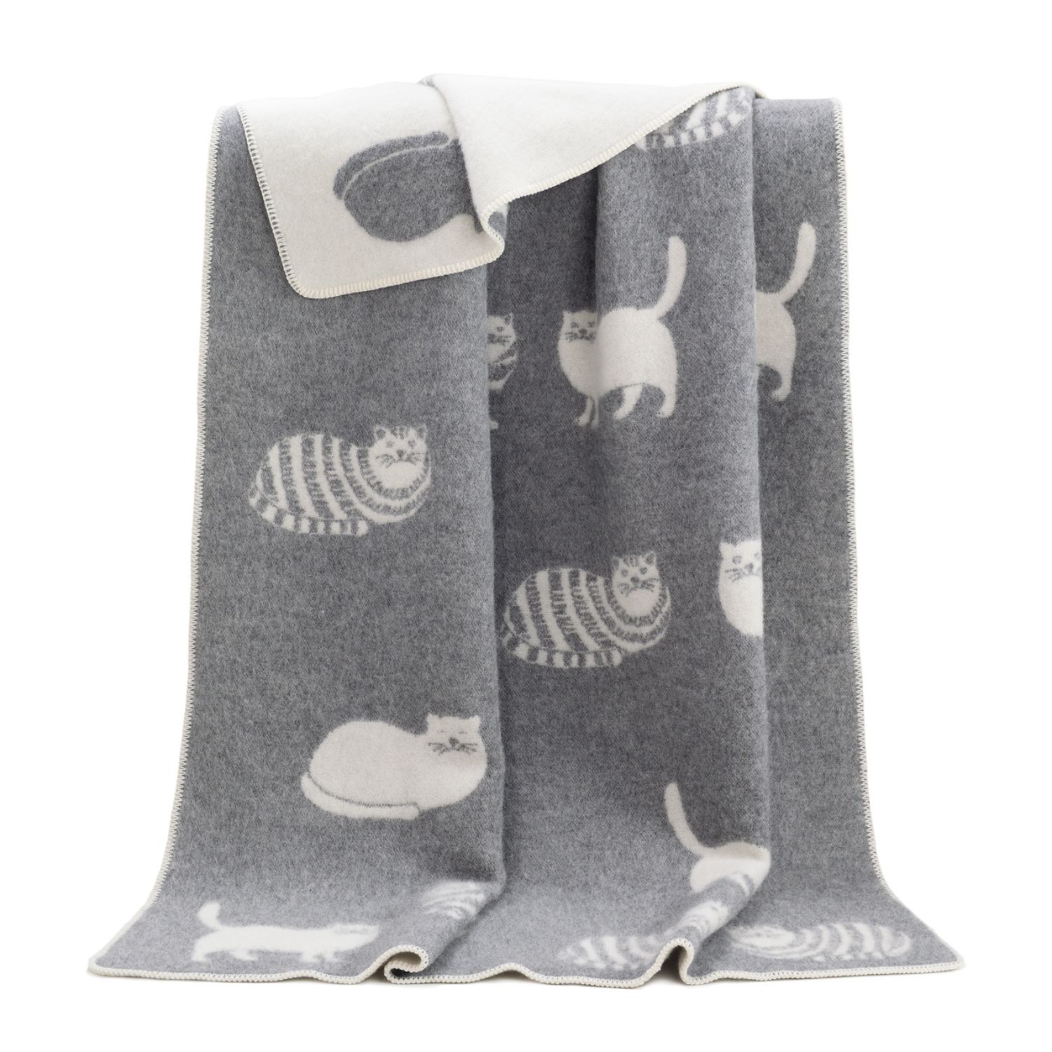 J.j.textile Grey / White Cat Wool Blanket In Gray