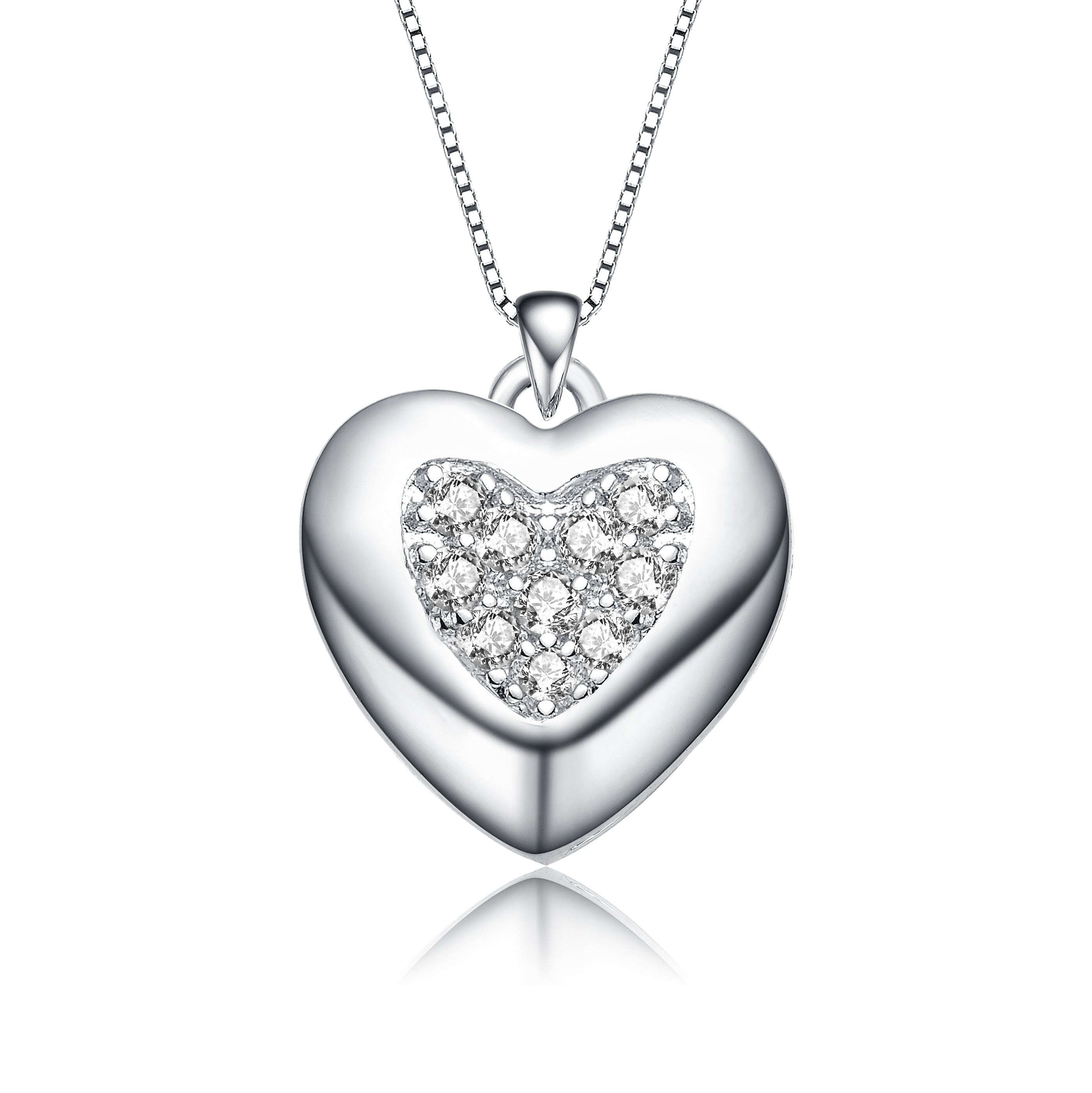 Women’s Rachel Glauber White Gold Plated With Cubic Zirconia French Pave Heart Pendant Necklace Genevive Jewelry