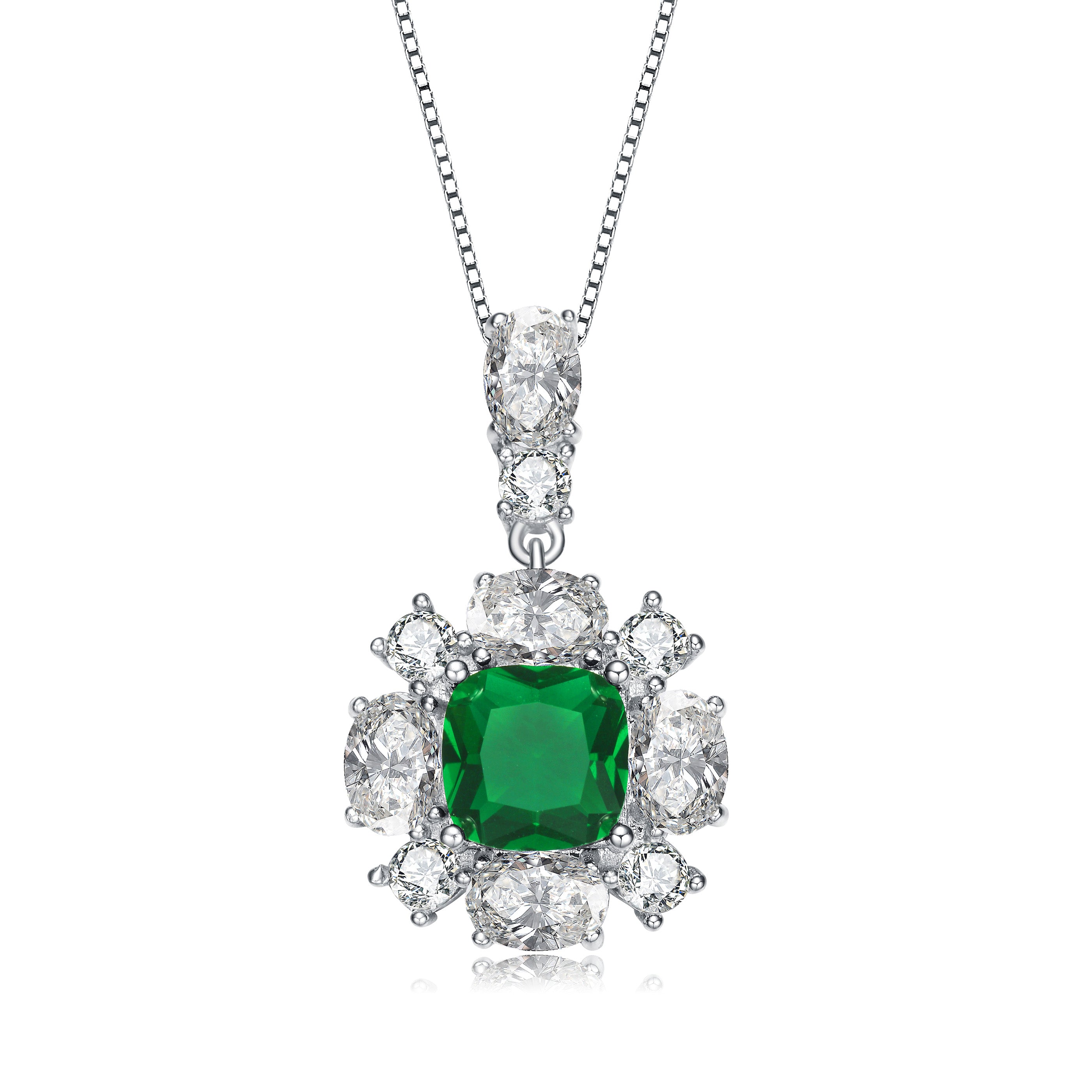 Women’s Green / White Rachel Glauber White Gold Plated Green & White Cubic Zirconia Accent Pendant Necklace Genevive Jewelry