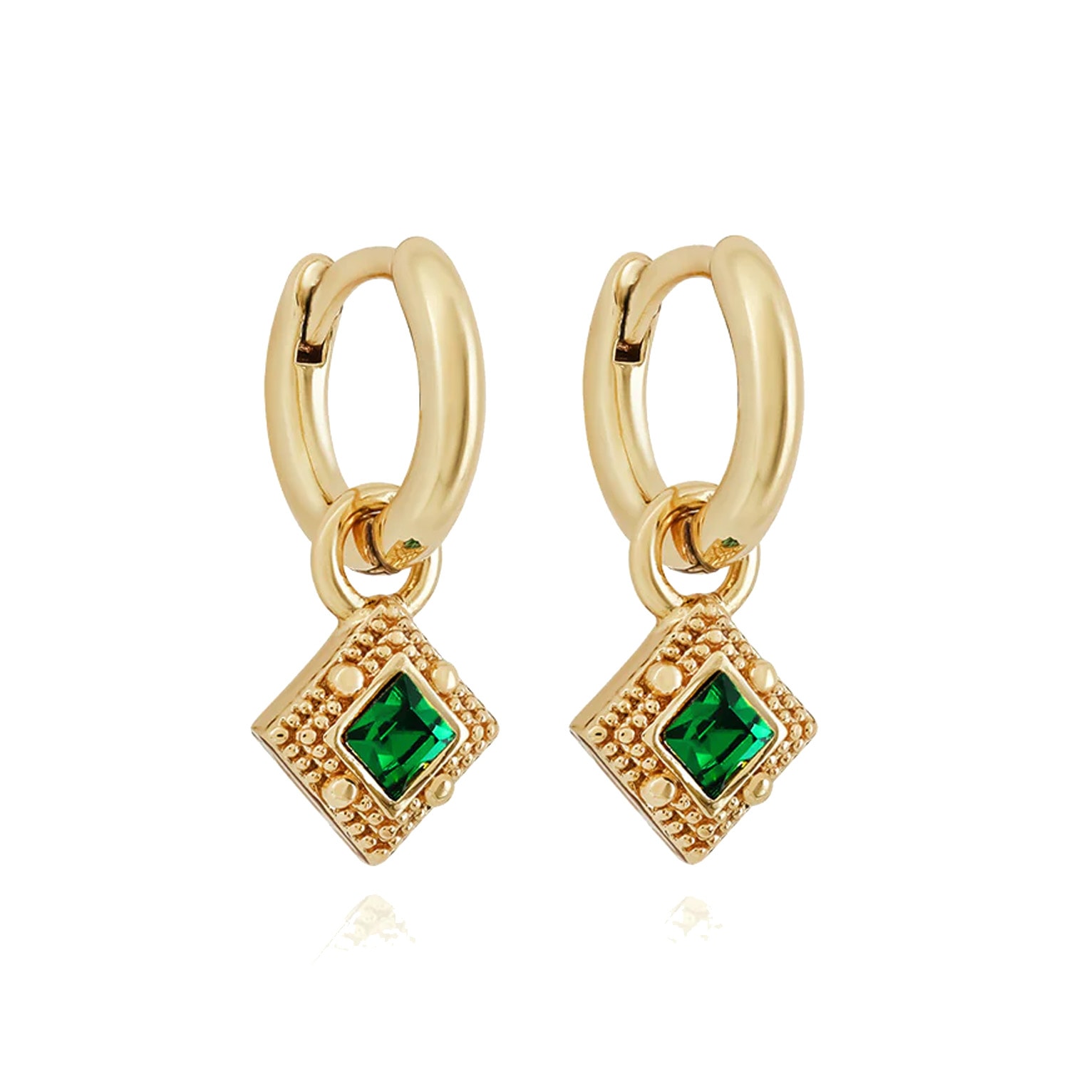 Women’s Gold / Green Mabel Drop Pendant Earrings 33mm