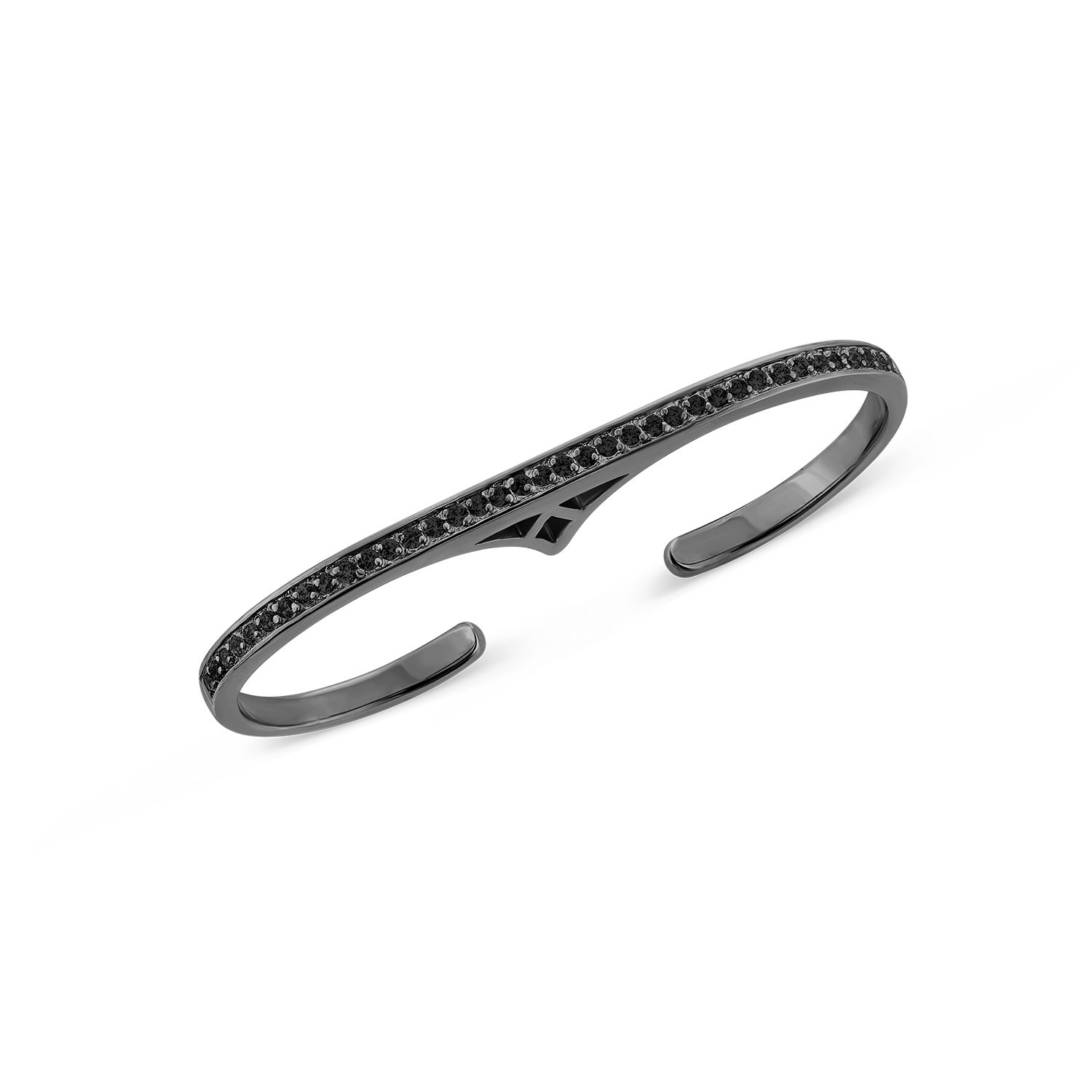Sally Skoufis Women's Naked Double Finger Ring With Man Made Black Diamonds In Black Rhodium In Black