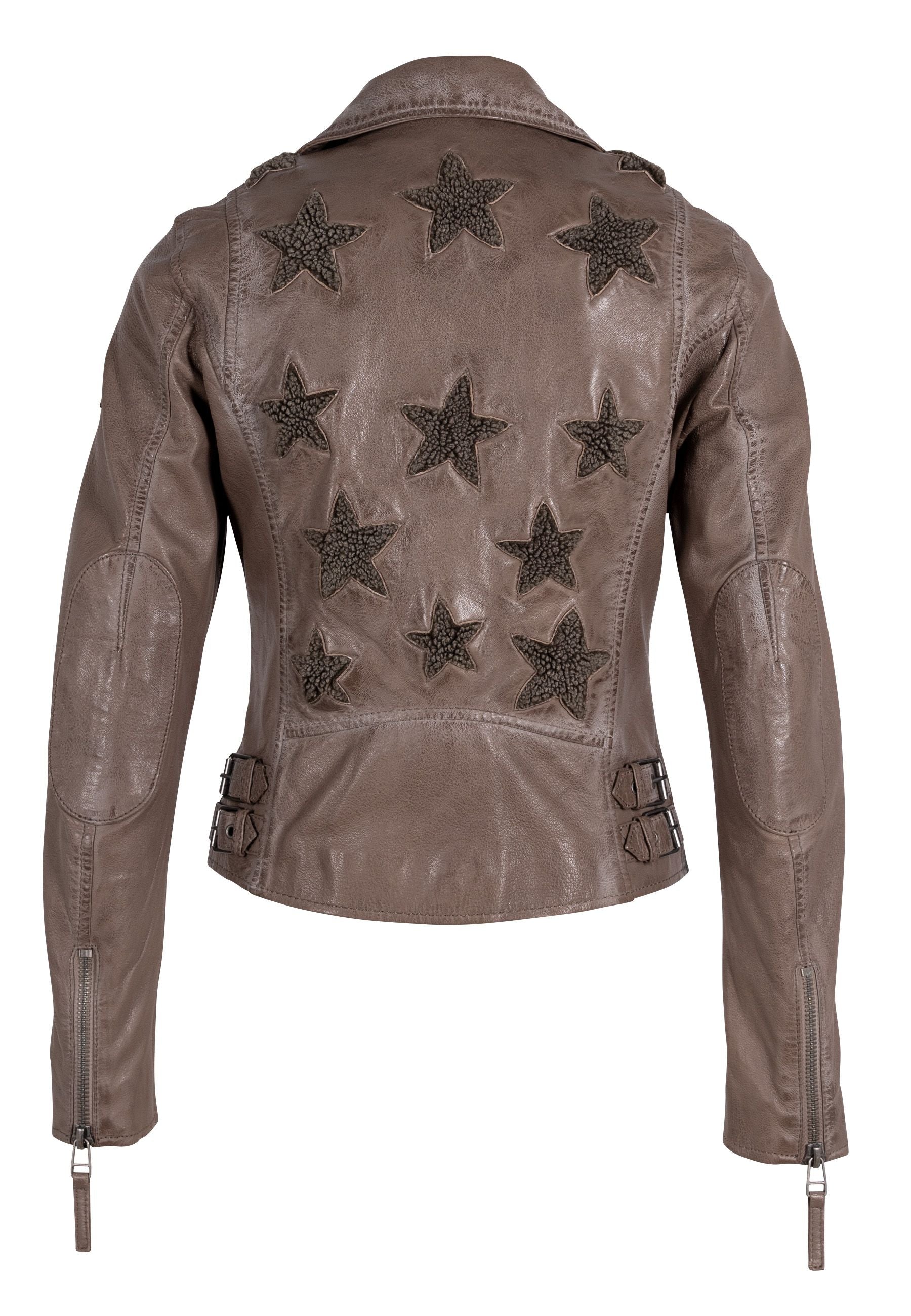 Women’s Brown Christy Rf Star Detail Leather Jacket, Cozy Taupe XXXL Mauritius