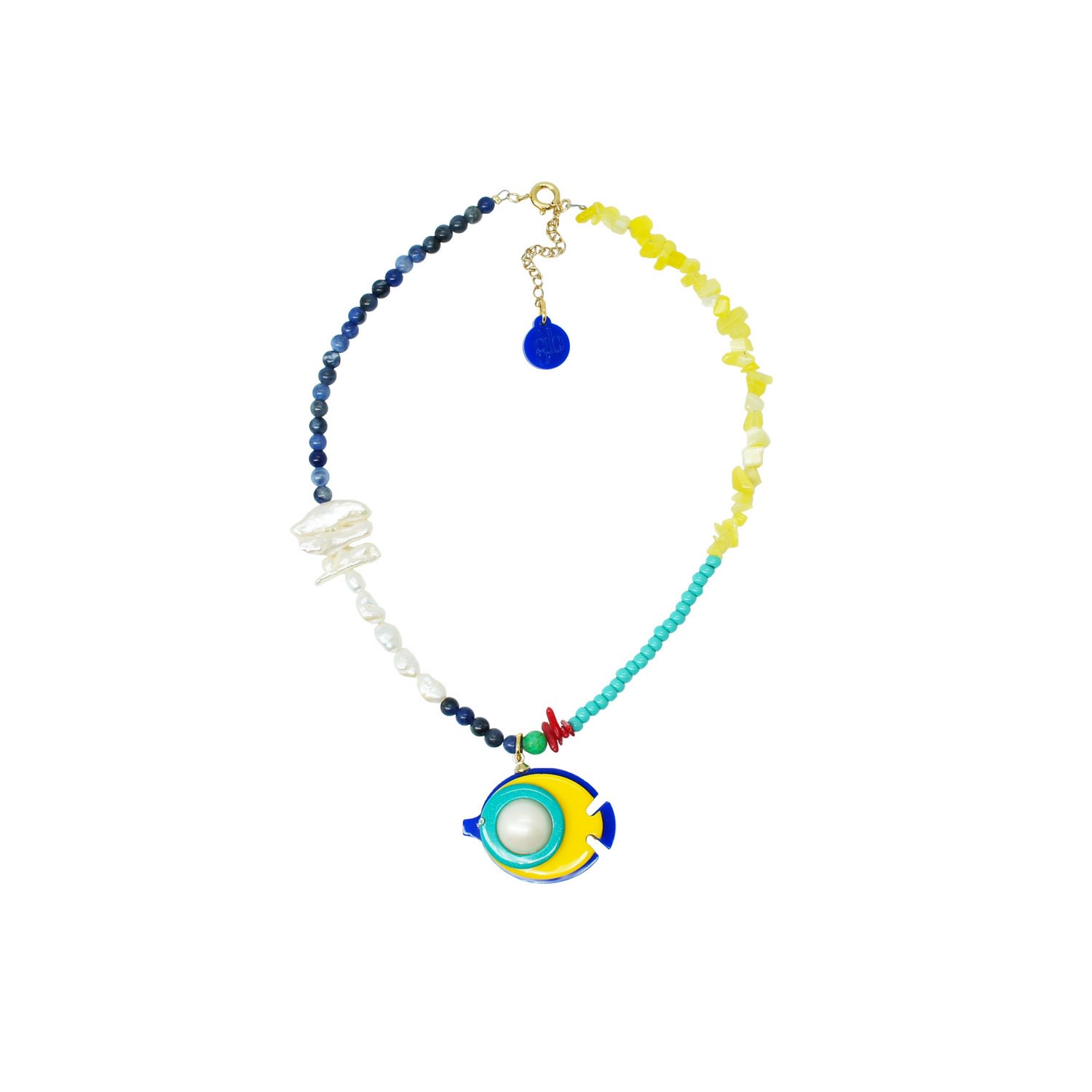 Gissa Bicalho Women's Handmade Necklace Beads And Pendant Fish Tang Yellow In Multi