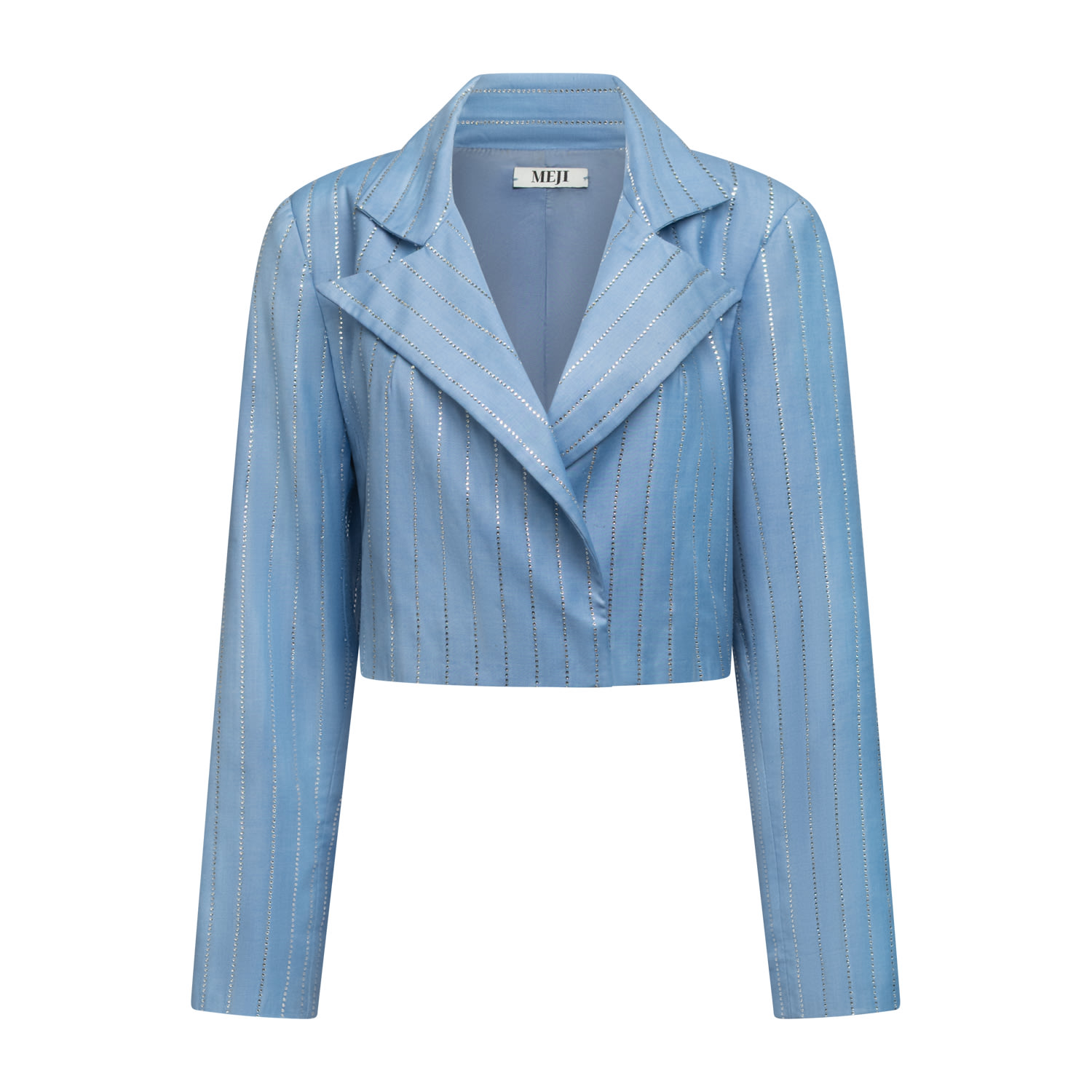 Meji Women's Sky Blue Crystal Pinstripe Blazer In Blue