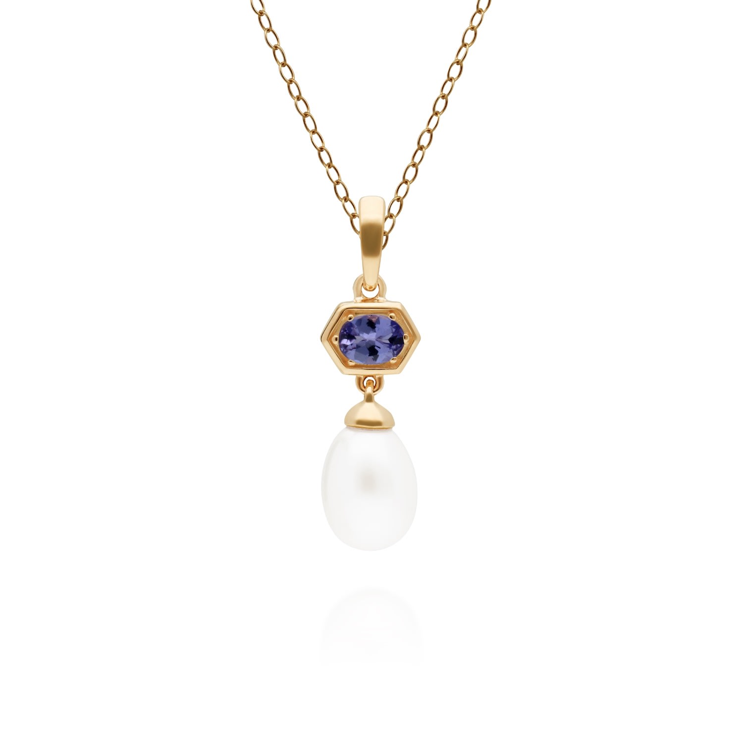 Women’s Modern Pearl & Tanzanite Pendant In Yellow Gold Gemondo