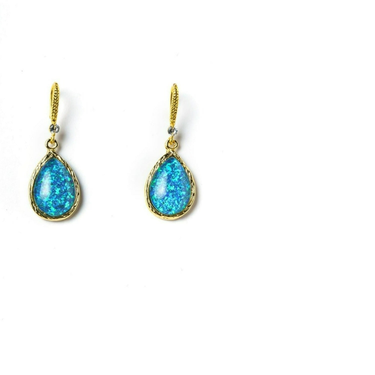 Women’s Green / Blue / Gold Bejeweled Earrings Dangle & Drop Opal Hook Teardrop -Blue, Green Eunoia Jewels