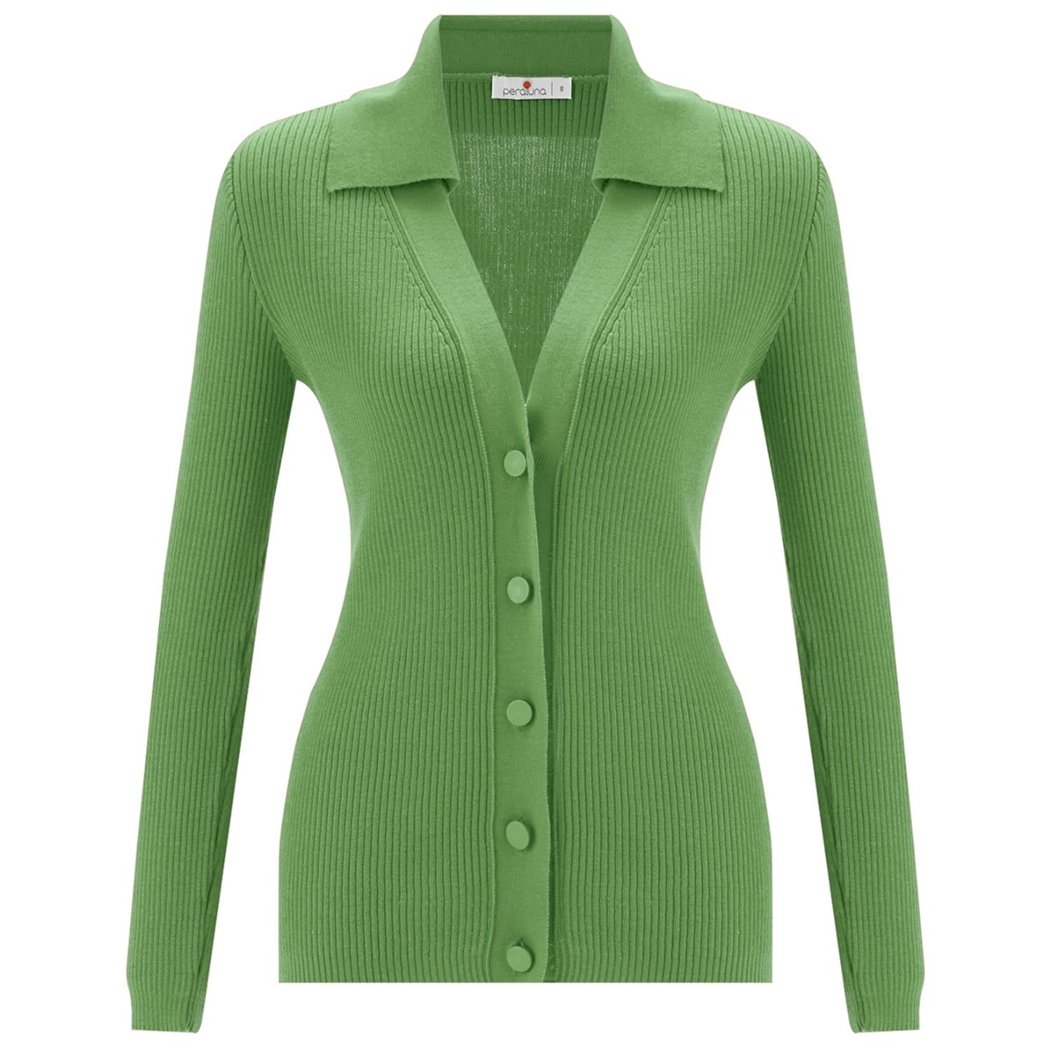 Peraluna Women's Polo V-neck Ribbed Knit Cardigan - Bay Leaf Green In Green