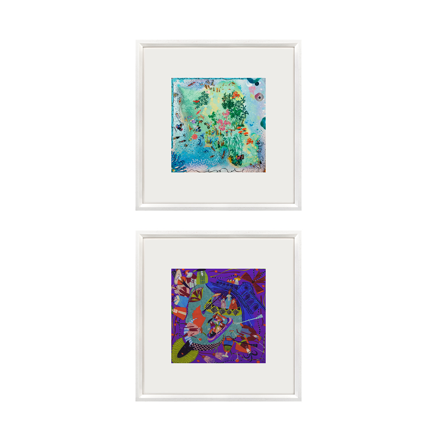 Un Poco Venice Carnival And Hawaii Aloha Framed Silk Set