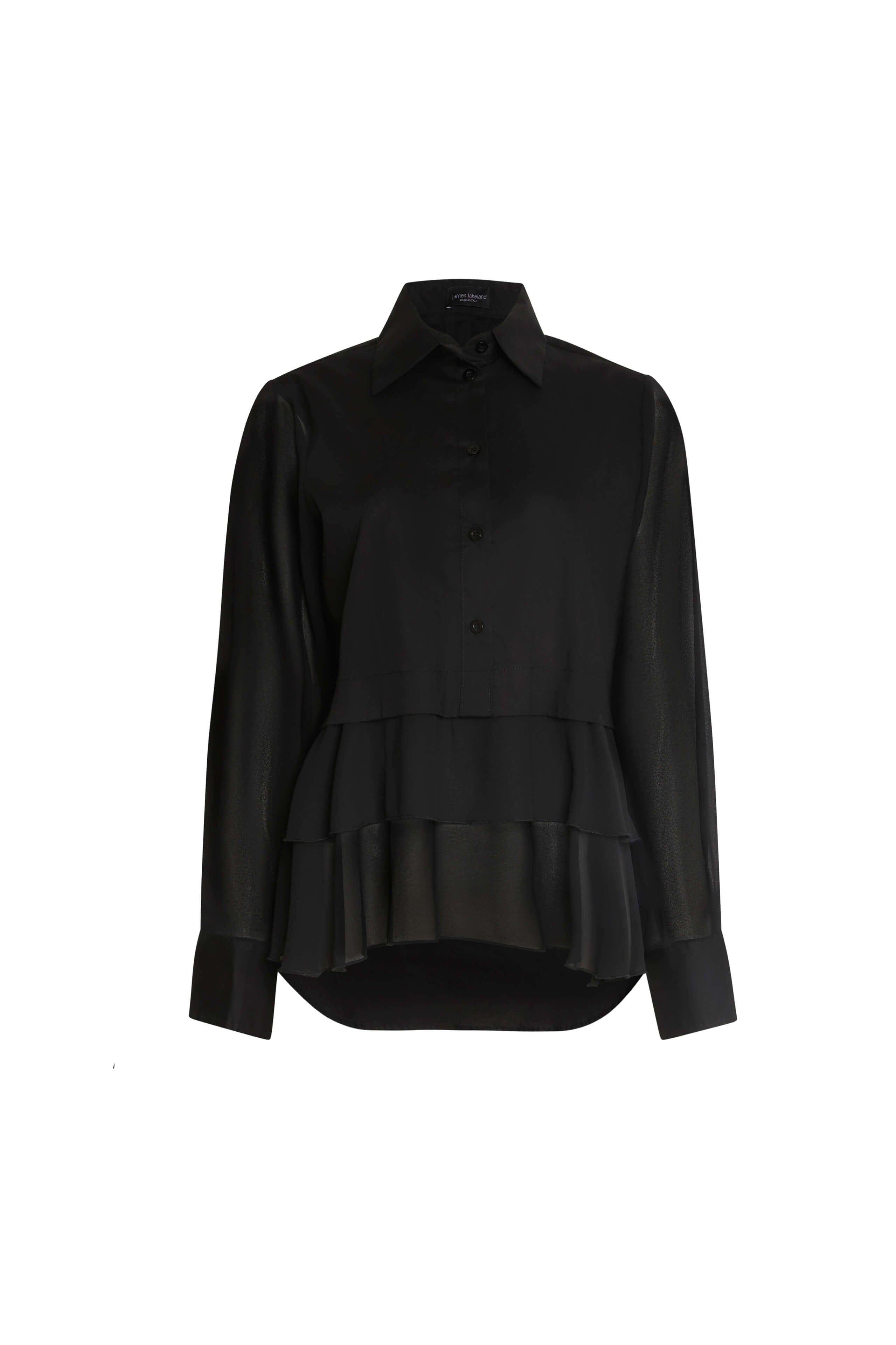 James Lakeland Women's Sheer Sleeve Ruffle Shirt Black