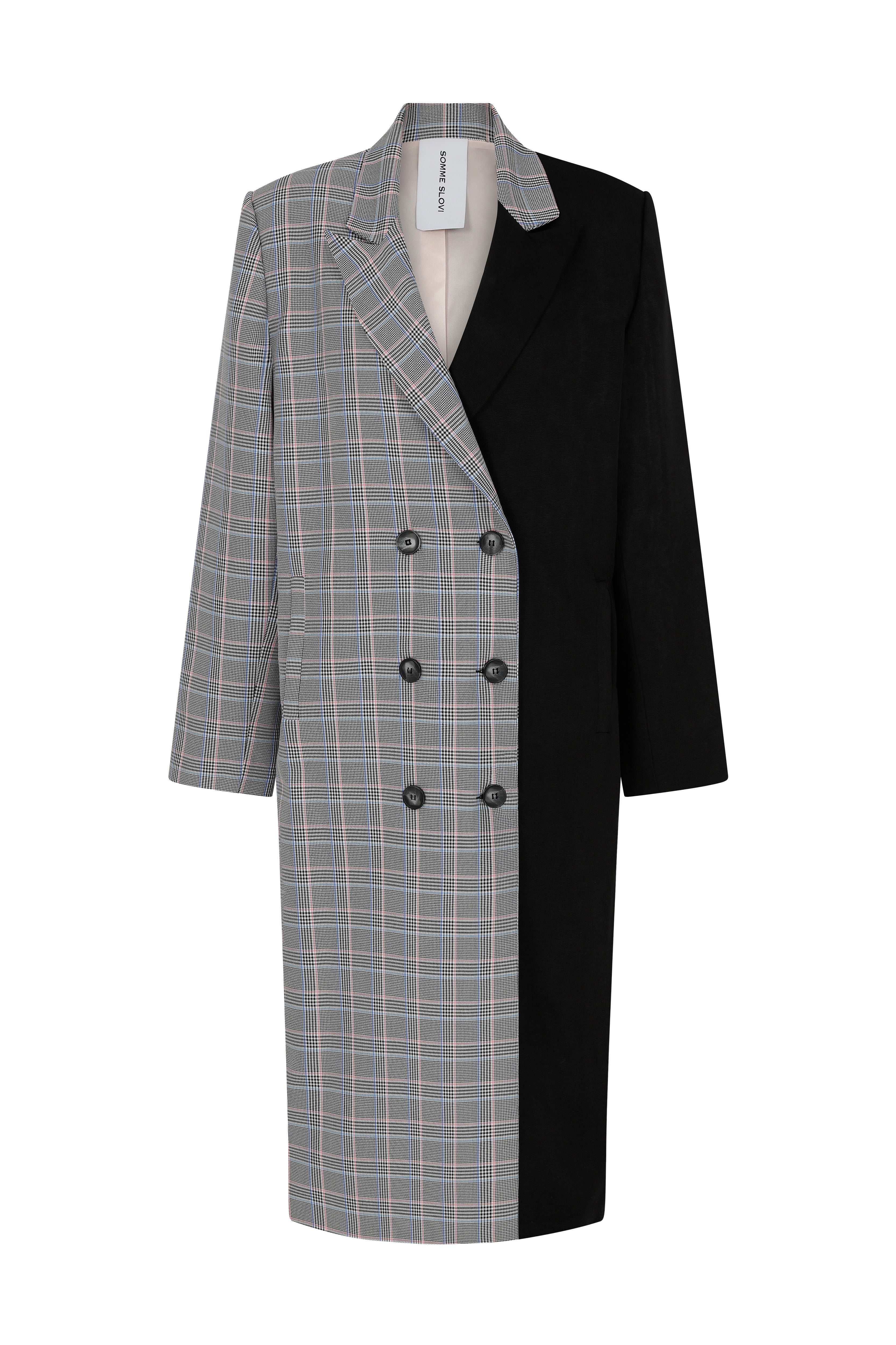 Somme Slovi Women's Black / Grey Double-breasted Notch Collar Coat In Black/grey
