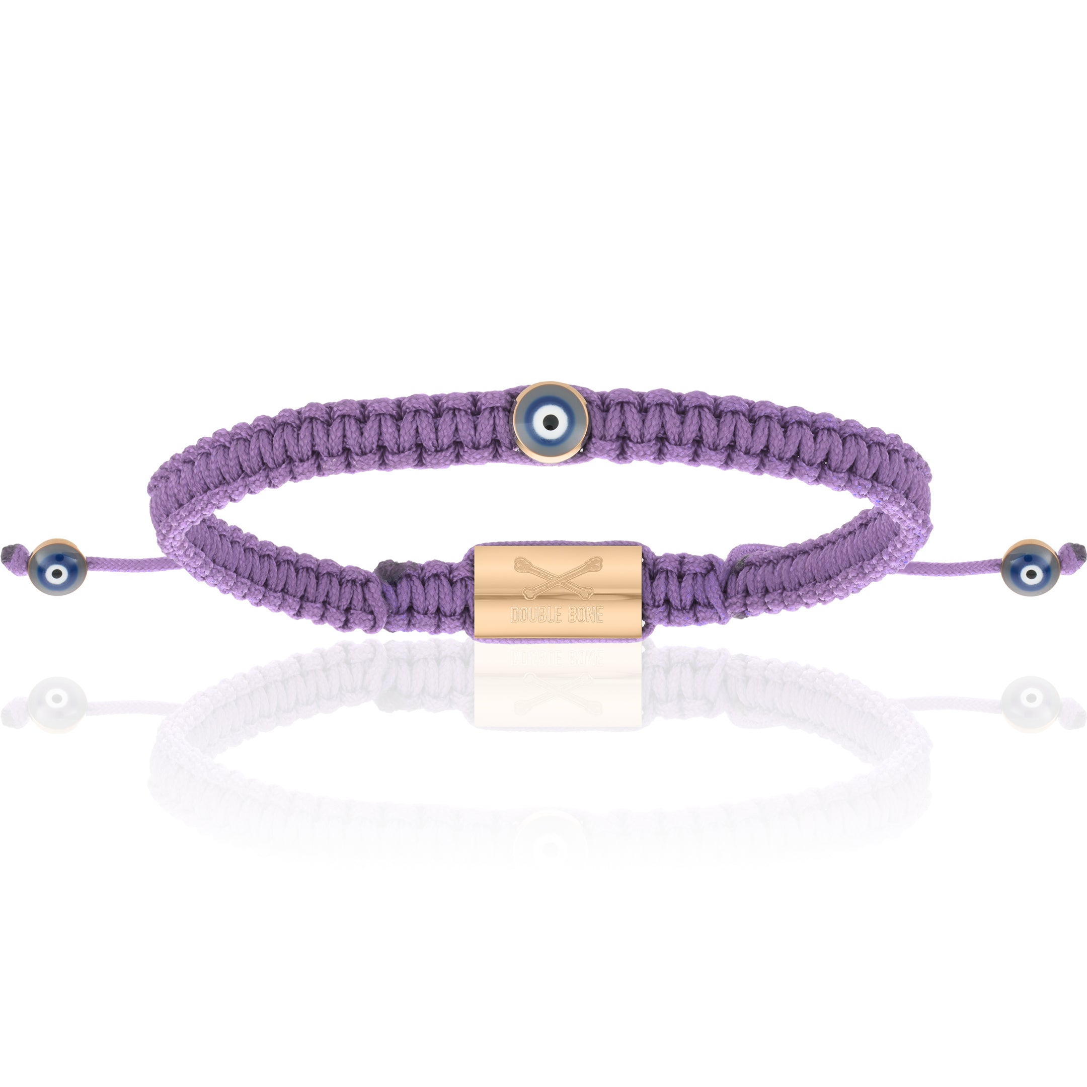 Men’s Pink / Purple Pink Gold Mini Evil Eye With Violet Polyester Bracelet Unisex Double Bone Bracelets