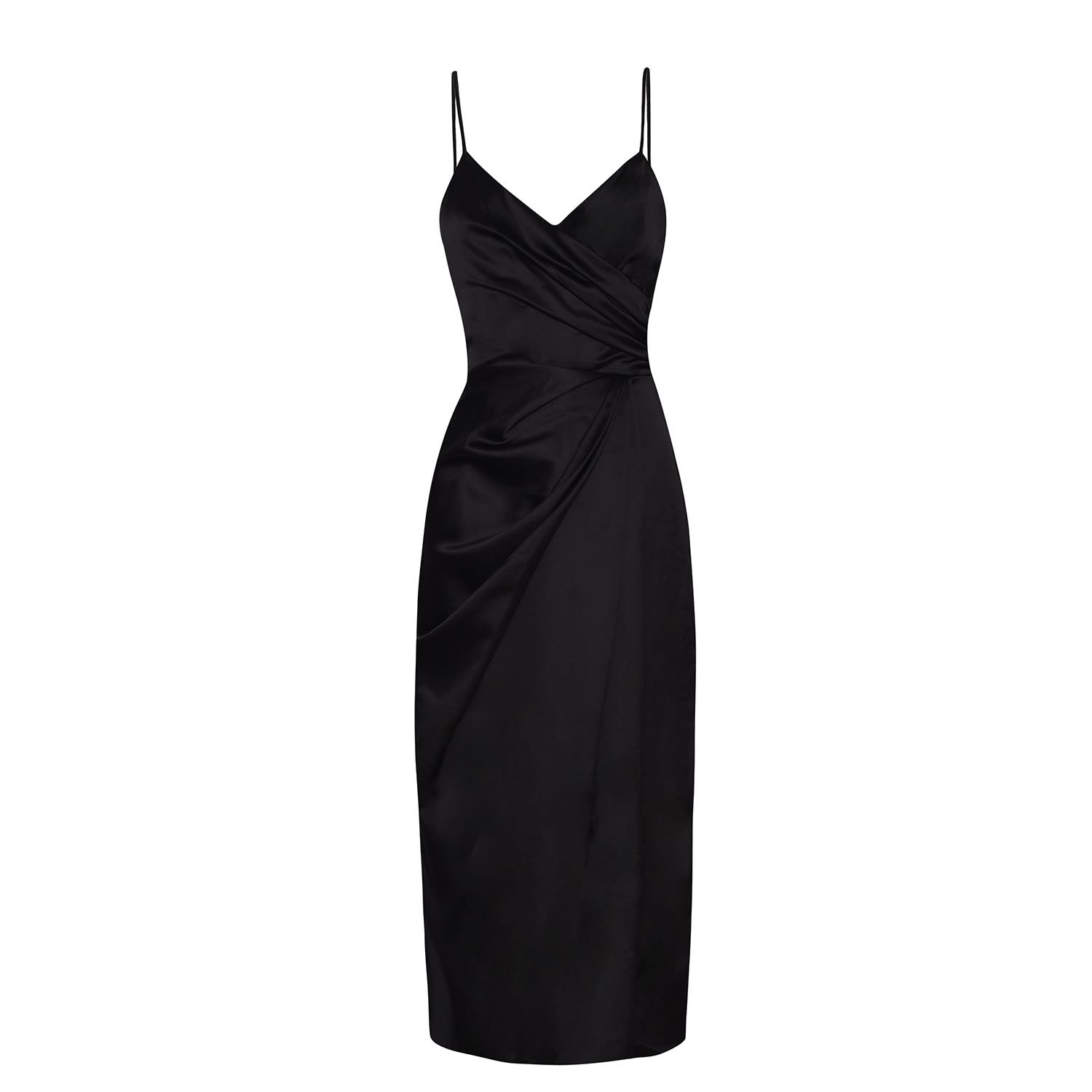 black wrap front midi dress