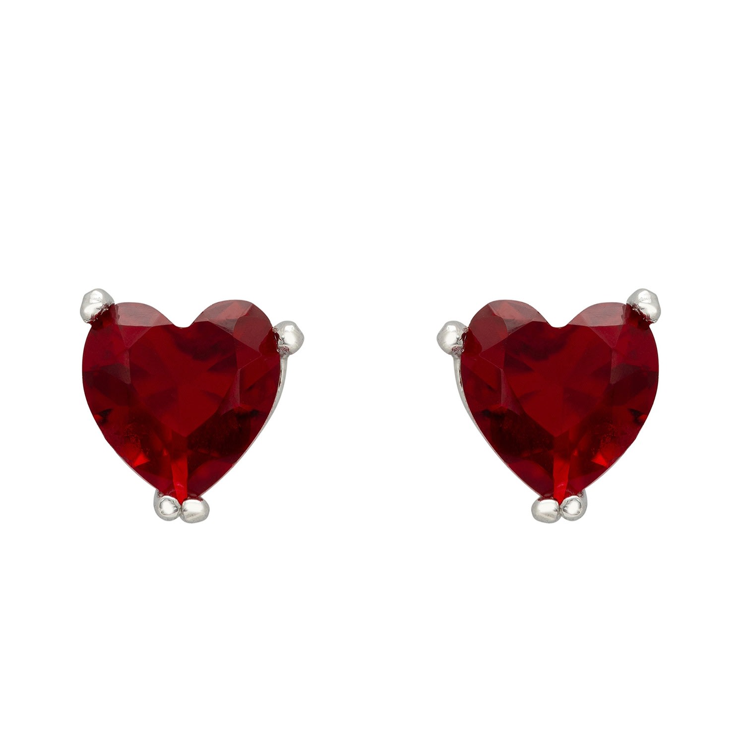 Latelita Women's Silver / Red Asscher Cut Heart Stud Earrings Silver Ruby In Multi