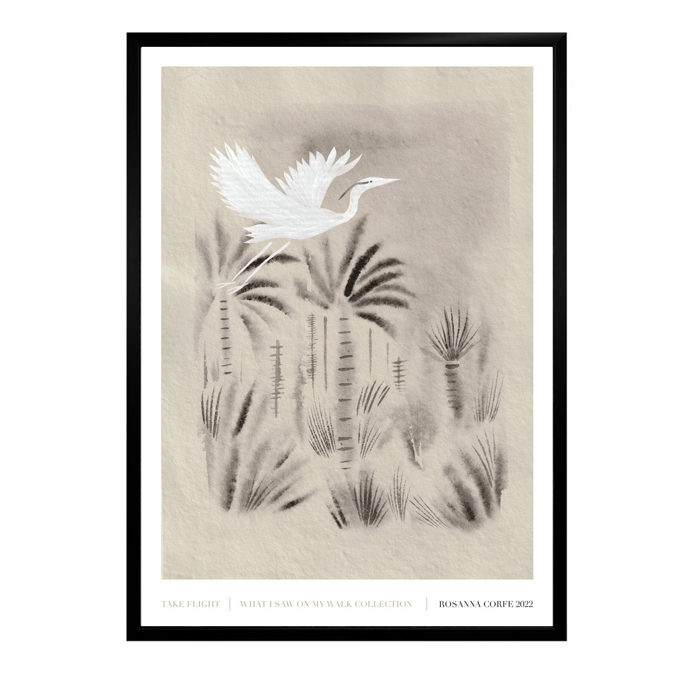 Grey / White / Black A3 - ’Take Flight’ Ink Bird Art Print One Size Rosanna Corfe