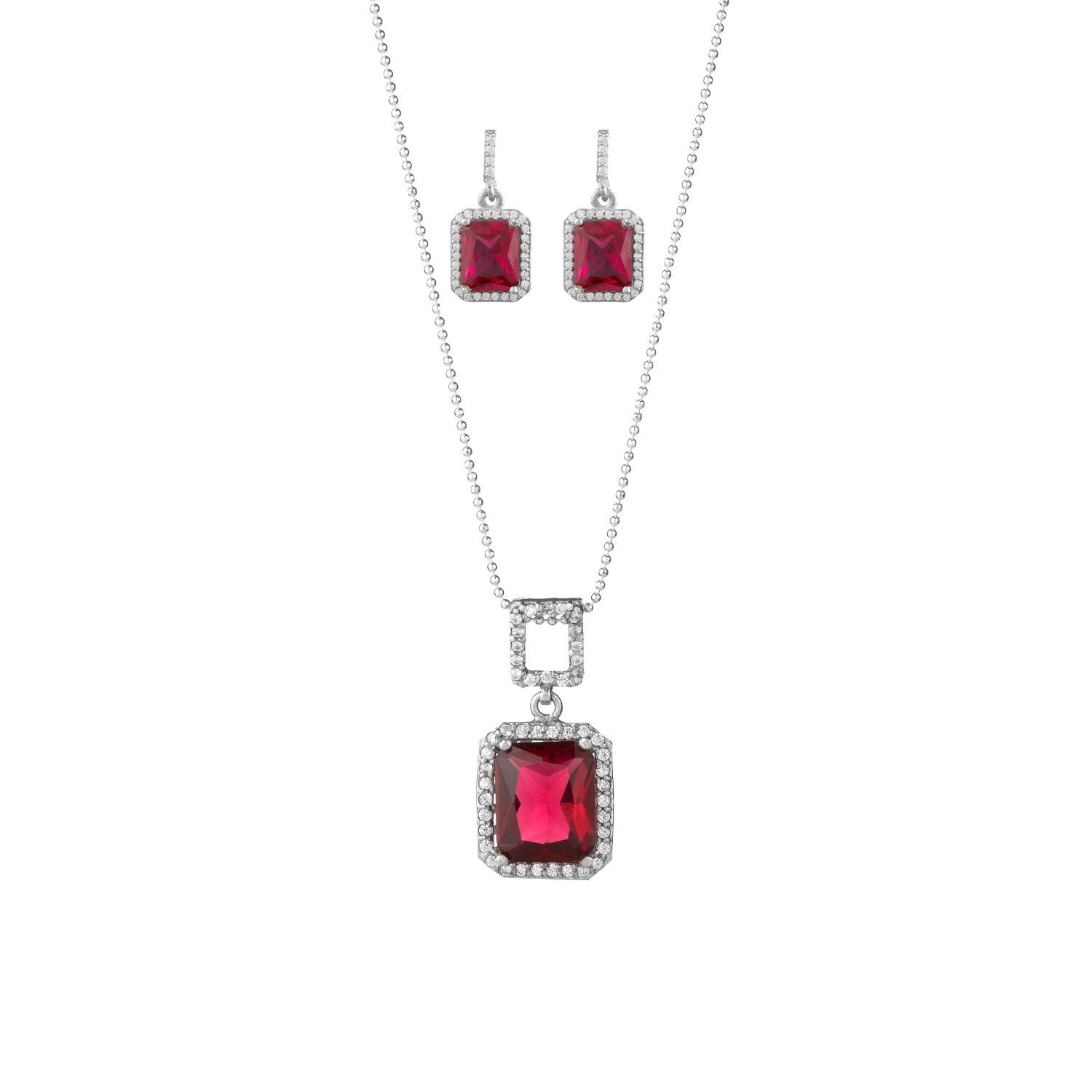 Chiarella Women's Silver / Pink Set Pasión - Fuchsia: Neclacke + Earring In Multi
