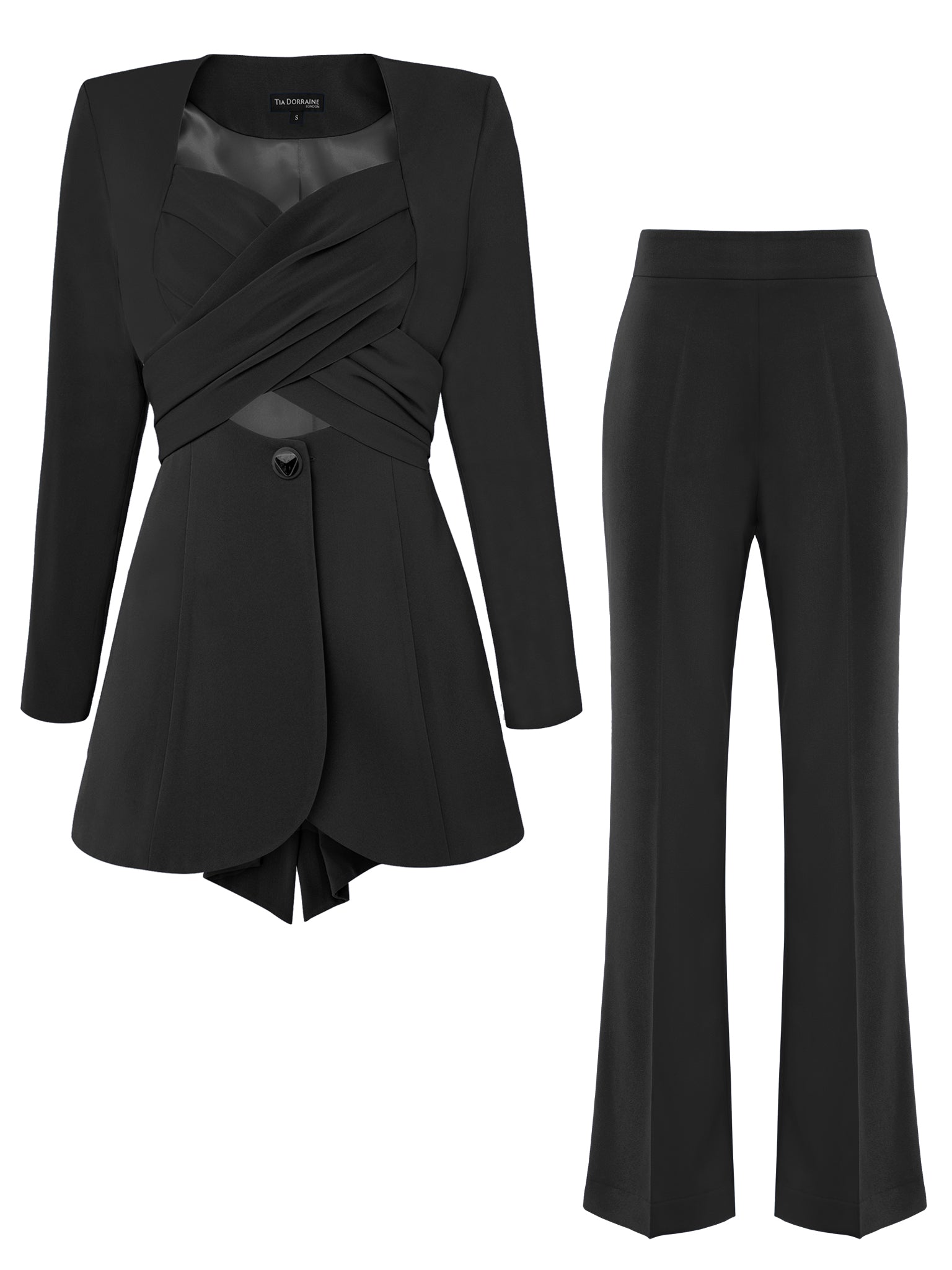 Tia Dorraine Women's Black Magnetic Power Statement Cross-wrap Power Suit