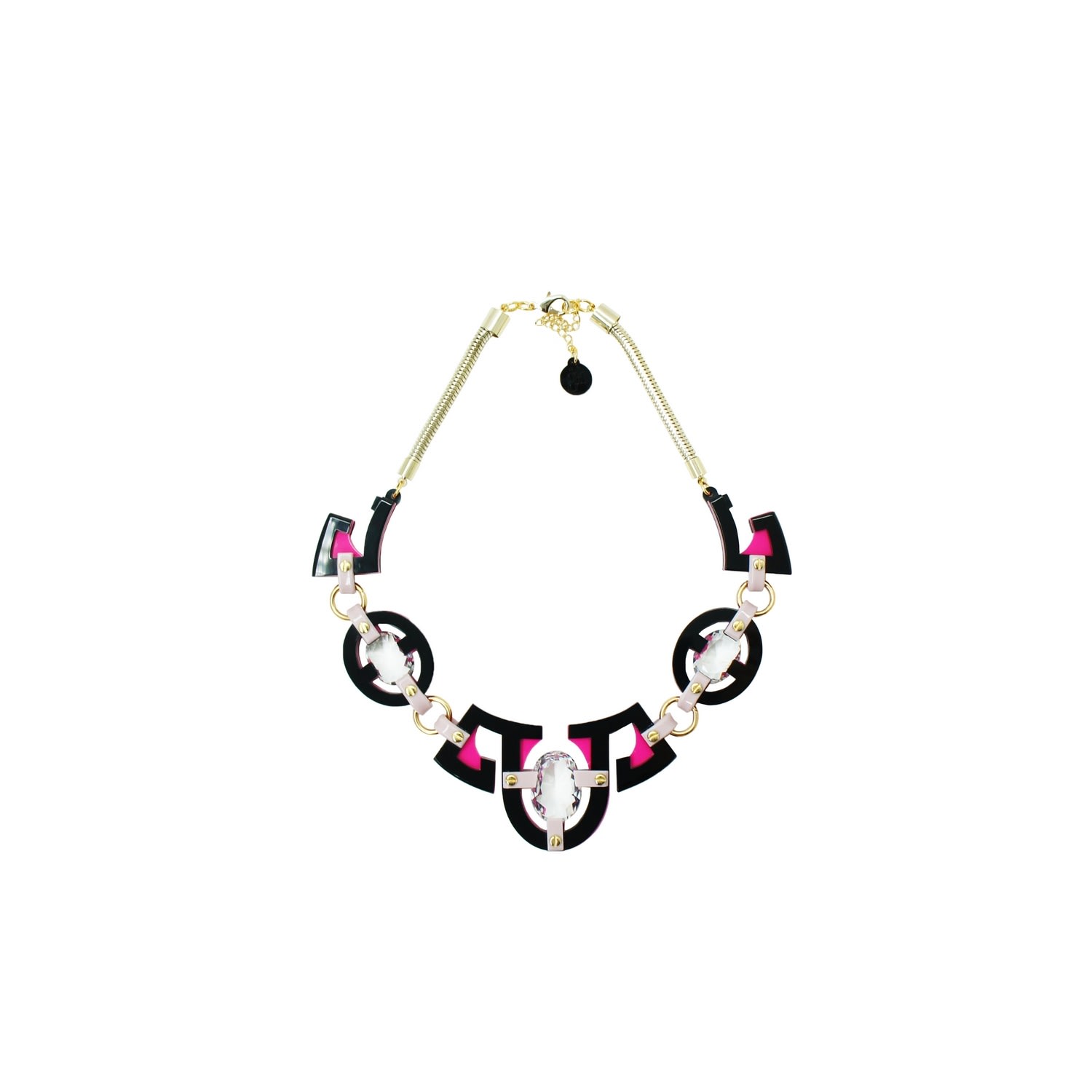 Gissa Bicalho Women's Pink / Purple Handmade Acrylic Necklace Plastron Oval Cut Stone Pink