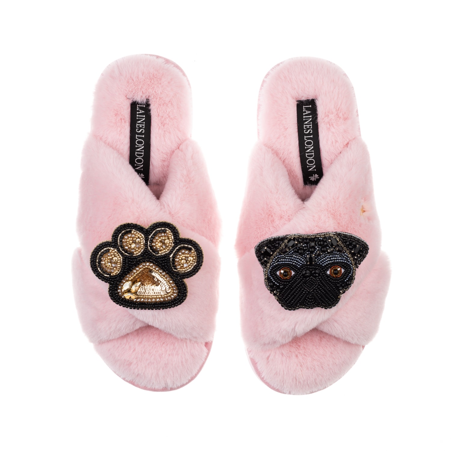 Laines London Women's Pink / Purple Classic Laines Slippers With Snoopy Pug & Paw Brooches - Pink