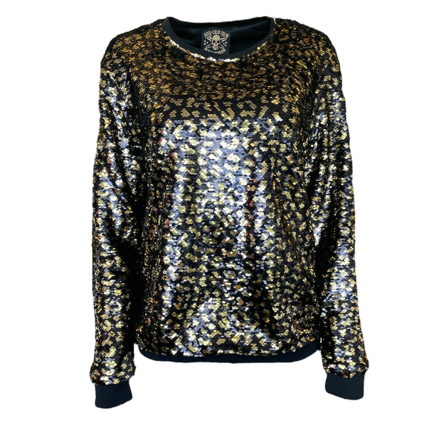 Any Old Iron Women's Gold / Black Golden Leopard Reversible Sequin Sweatshirt In Gold/black