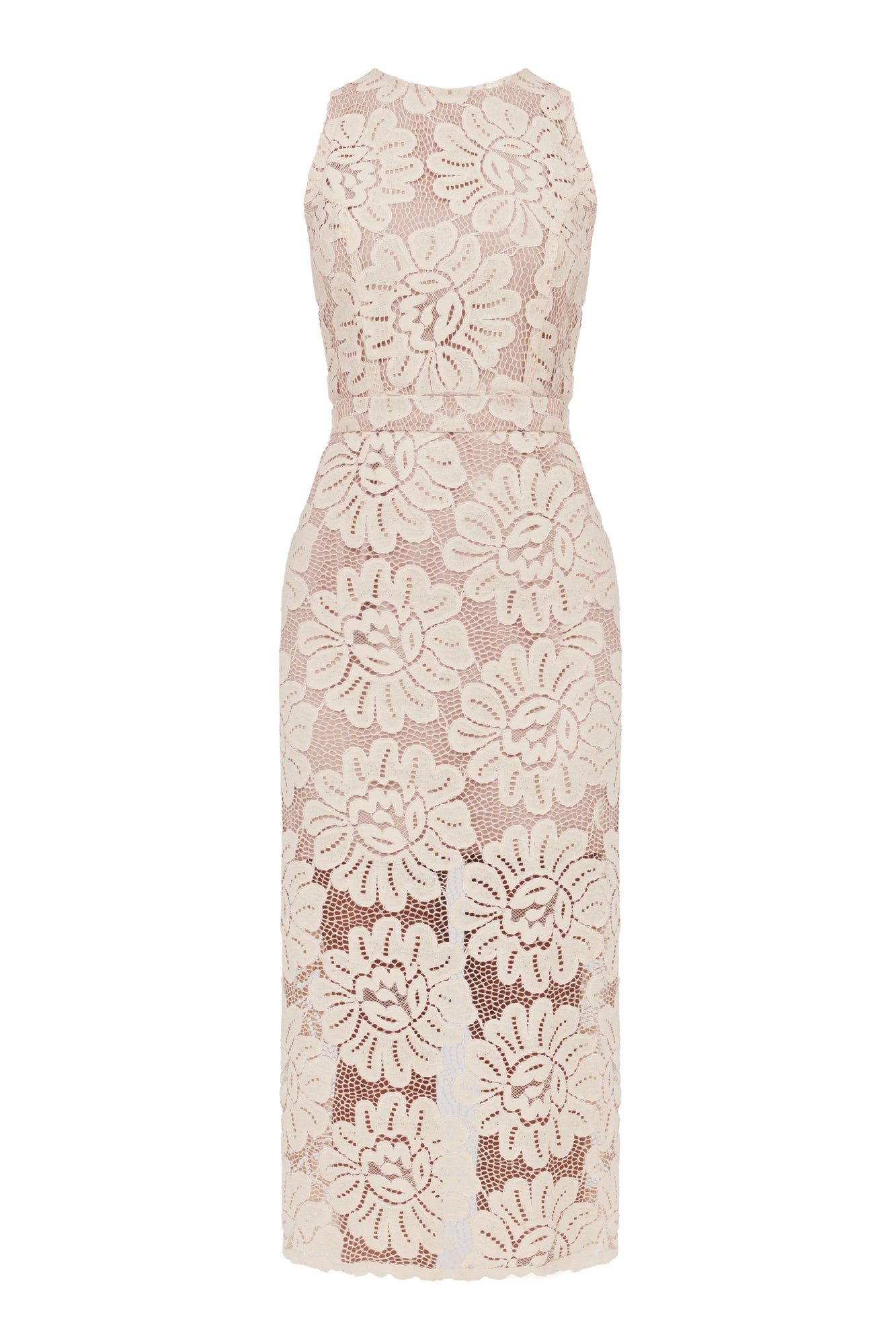 Undress Women's Neutrals Yema Pastel Floral Lace Cut Out Back Midi Dress