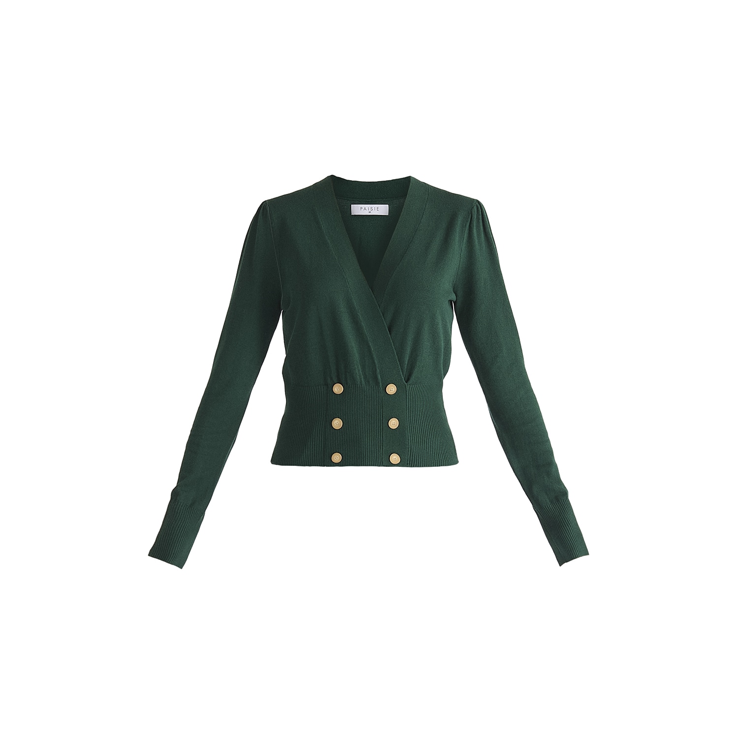 Paisie Women's Long Sleeve Knitted Button Wrap Top In Green In Green