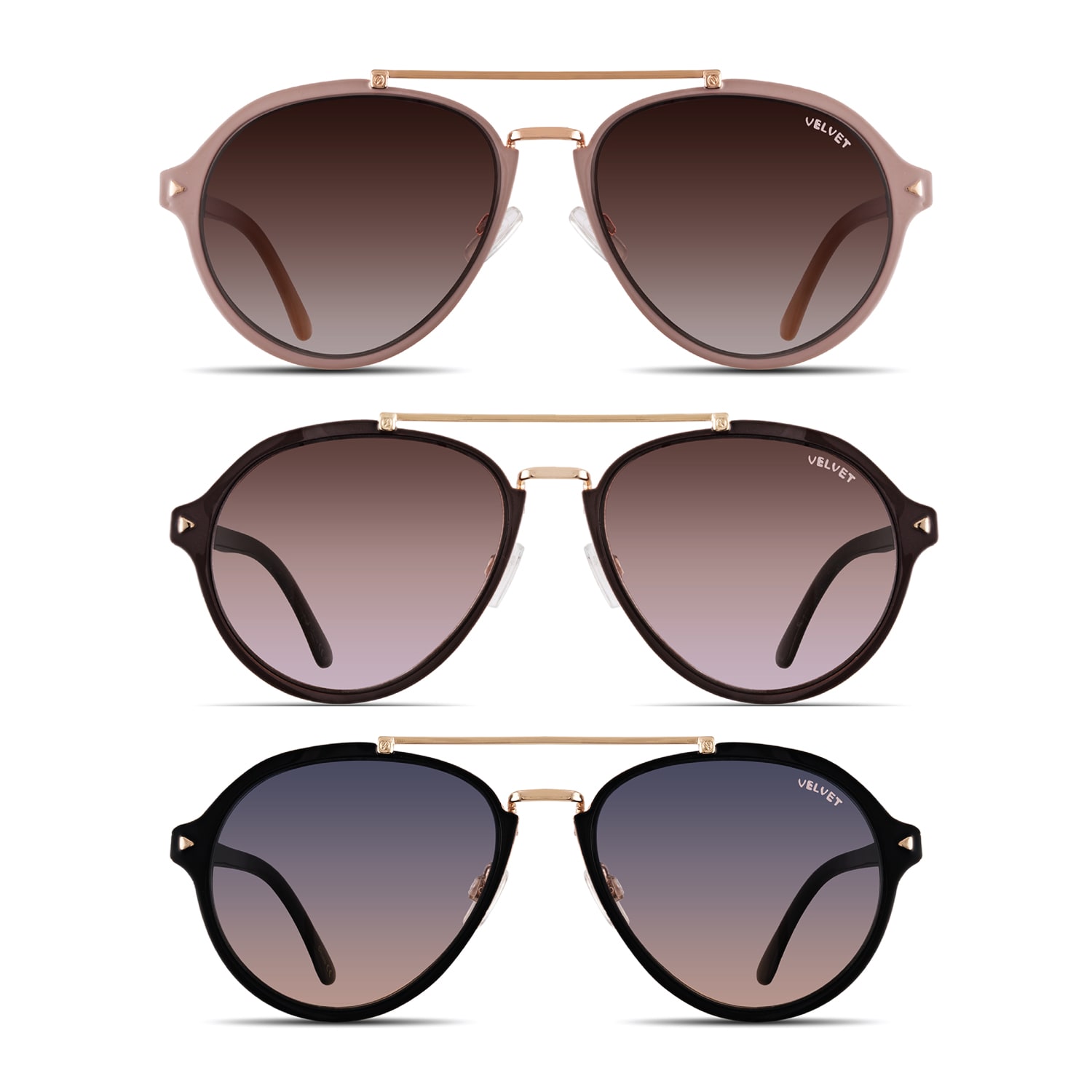 Velvet Eyewear Women's Black / Pink / Brown Aviator Medium Sunglass Style Box