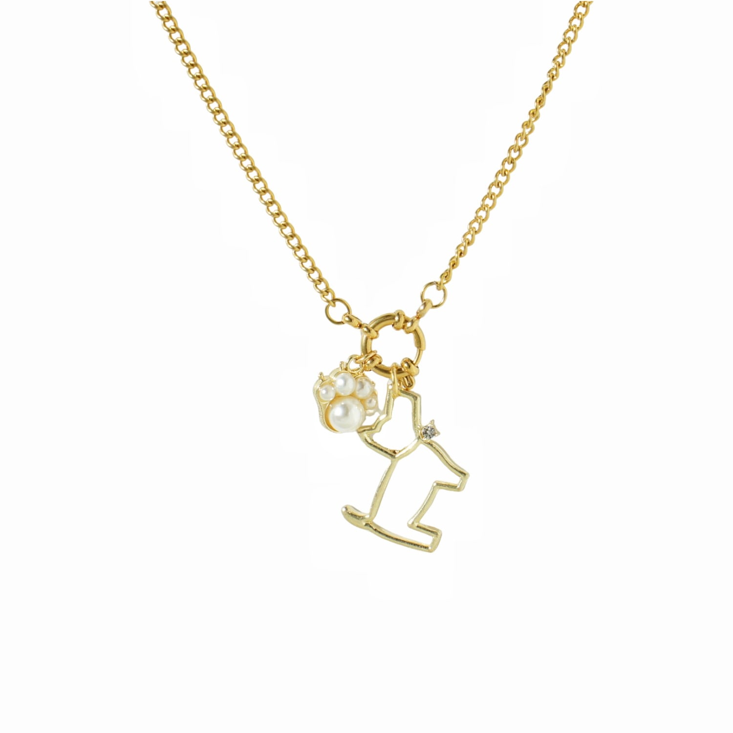 I'mmany London Women's Gold / White Pawsitive Charm Golden Chain Necklace With Pearl Paw And Golden Terrier Charms