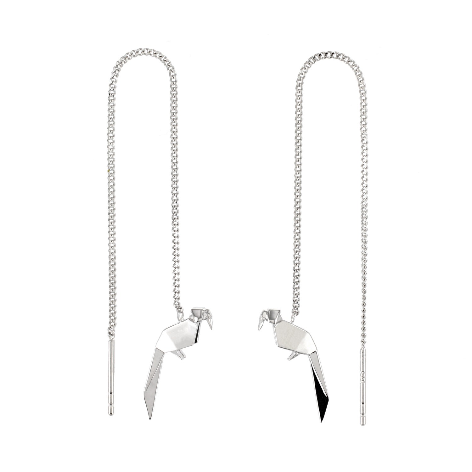 Women’s Parrot Silver Chain Earrings Origami Jewellery