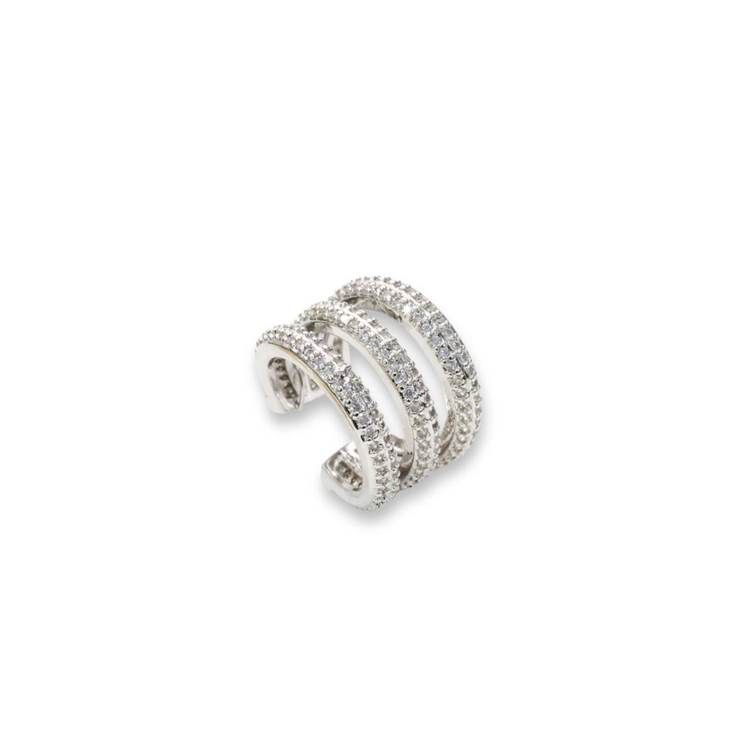 Jagged Halo Jewelry Women's Silver Triple Pave Ear Cuff In White Gold In Metallic