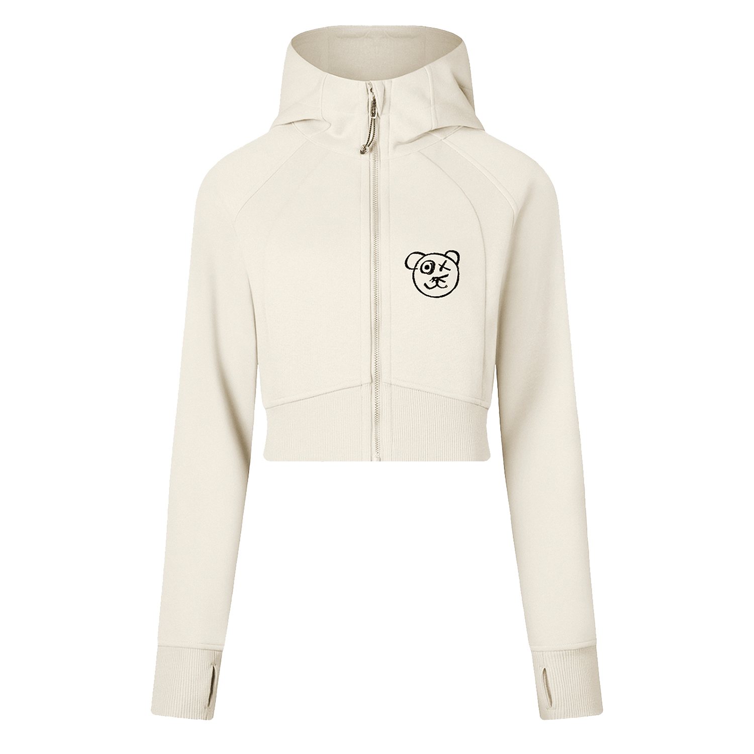 X Ilona Blue Women's Neutrals / Black Graffiti Bear Neutral Crop Hoodie Jacket In White