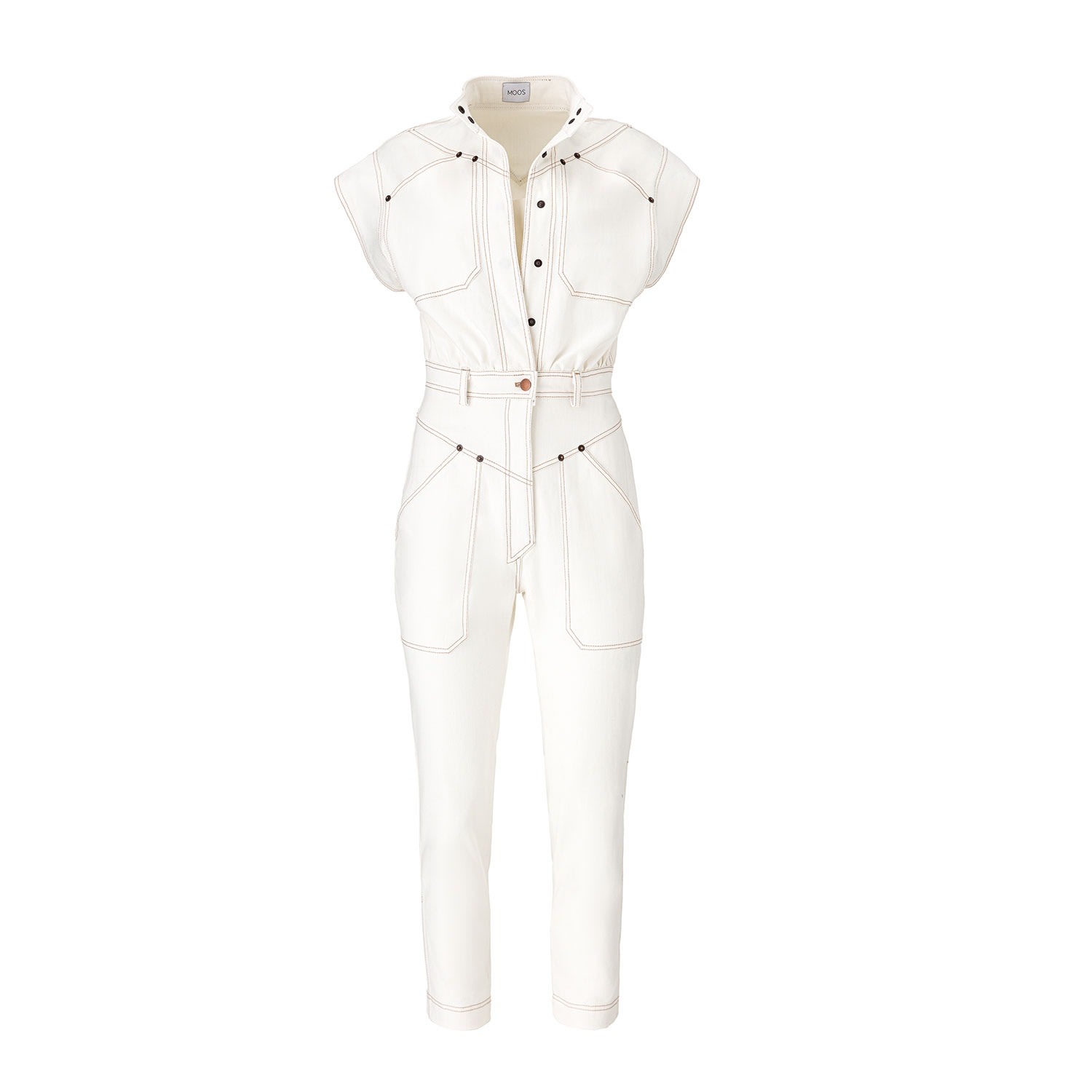 Moos Studio Women's White Denim Utility Jumpsuit In White