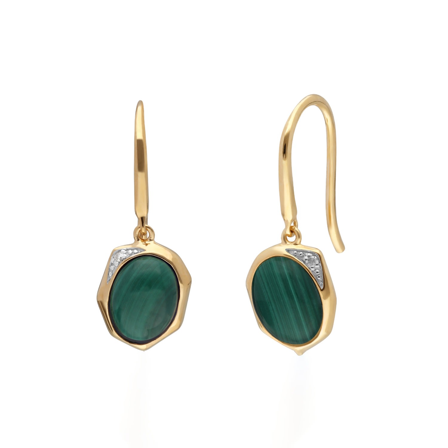 Women’s Green Irregular Malachite & Diamond Drop Hook Earrings Gemondo