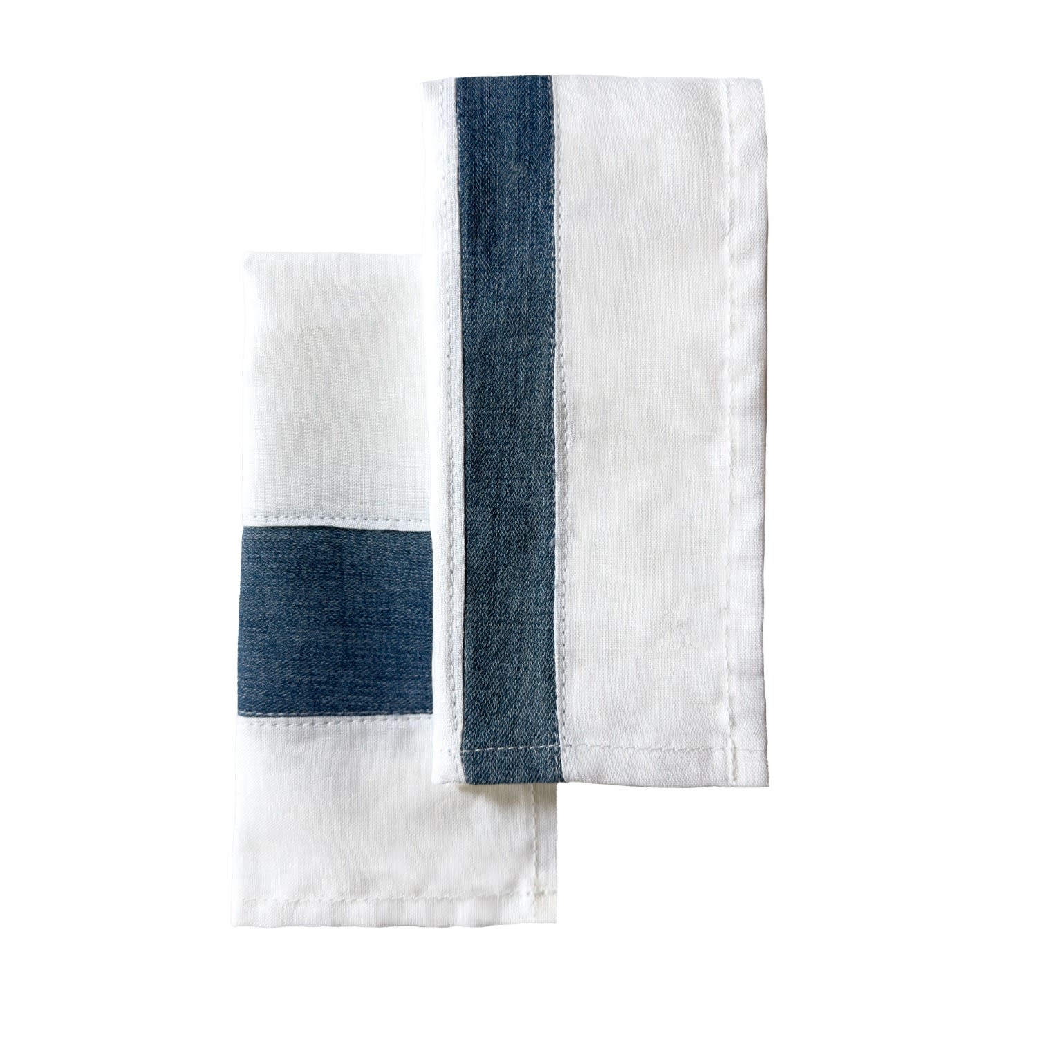 White Dinner Napkins - Set Of Four With Upcycled Denim Park + Coop