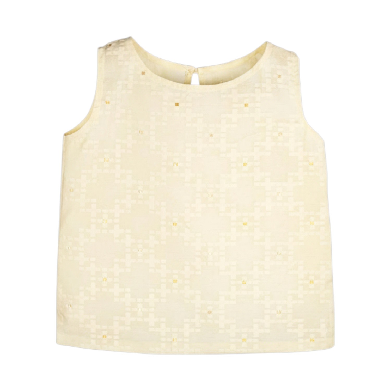 Stovaria Women's Gold / White Textured Sleeveless Top In Pure Cotton With Gold Accents In Multi